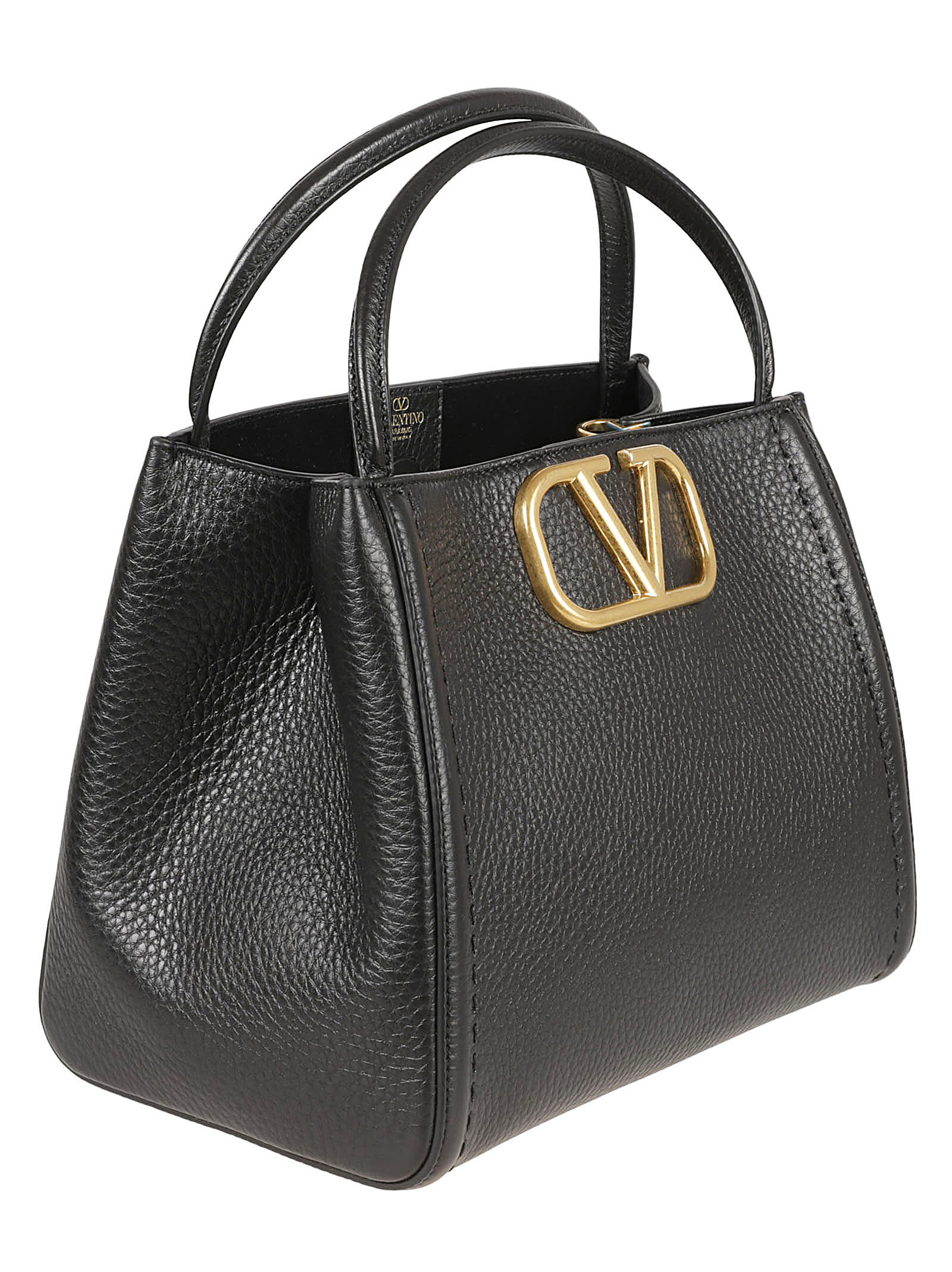 Valentino V Plaque Double Top Handle Tote In Black