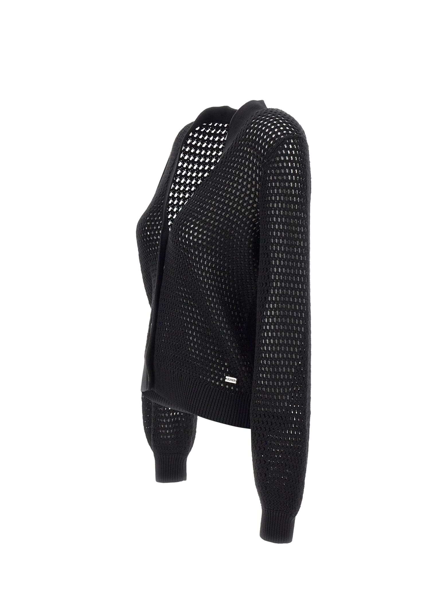 Shop Sun 68 Jacquard Cotton Cardigan In Black