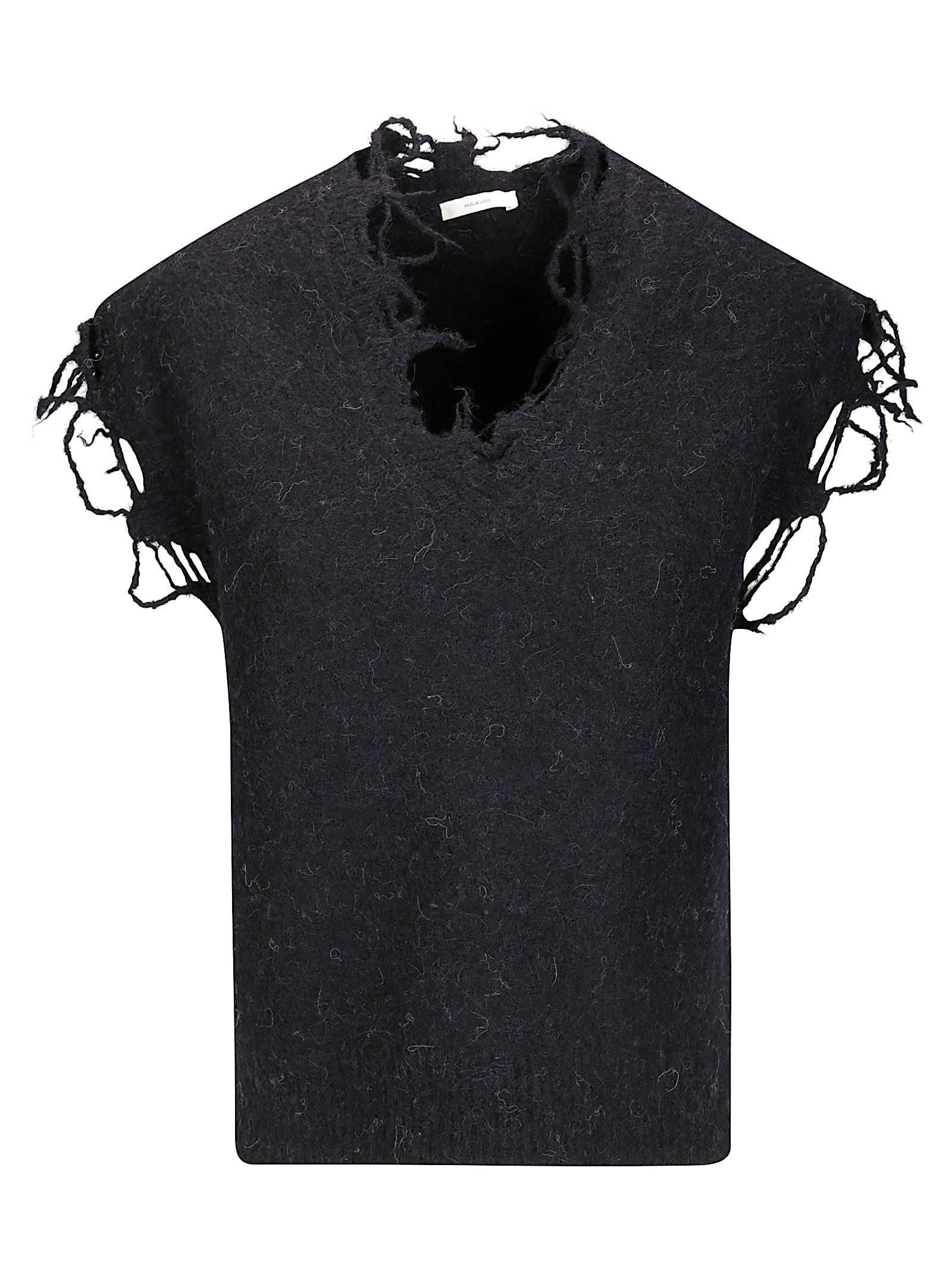 Haikure Distressed V-neck Sleeveless Sweater In Black