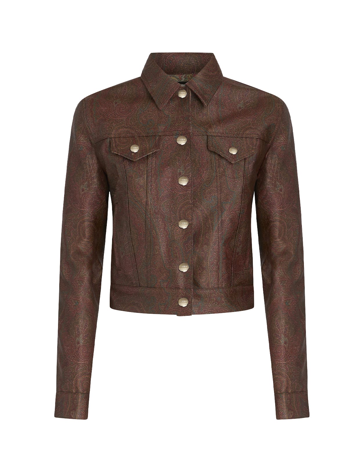 Etro Cropped Paisley-print Coated Cotton-blend Canvas Jacket In Brown