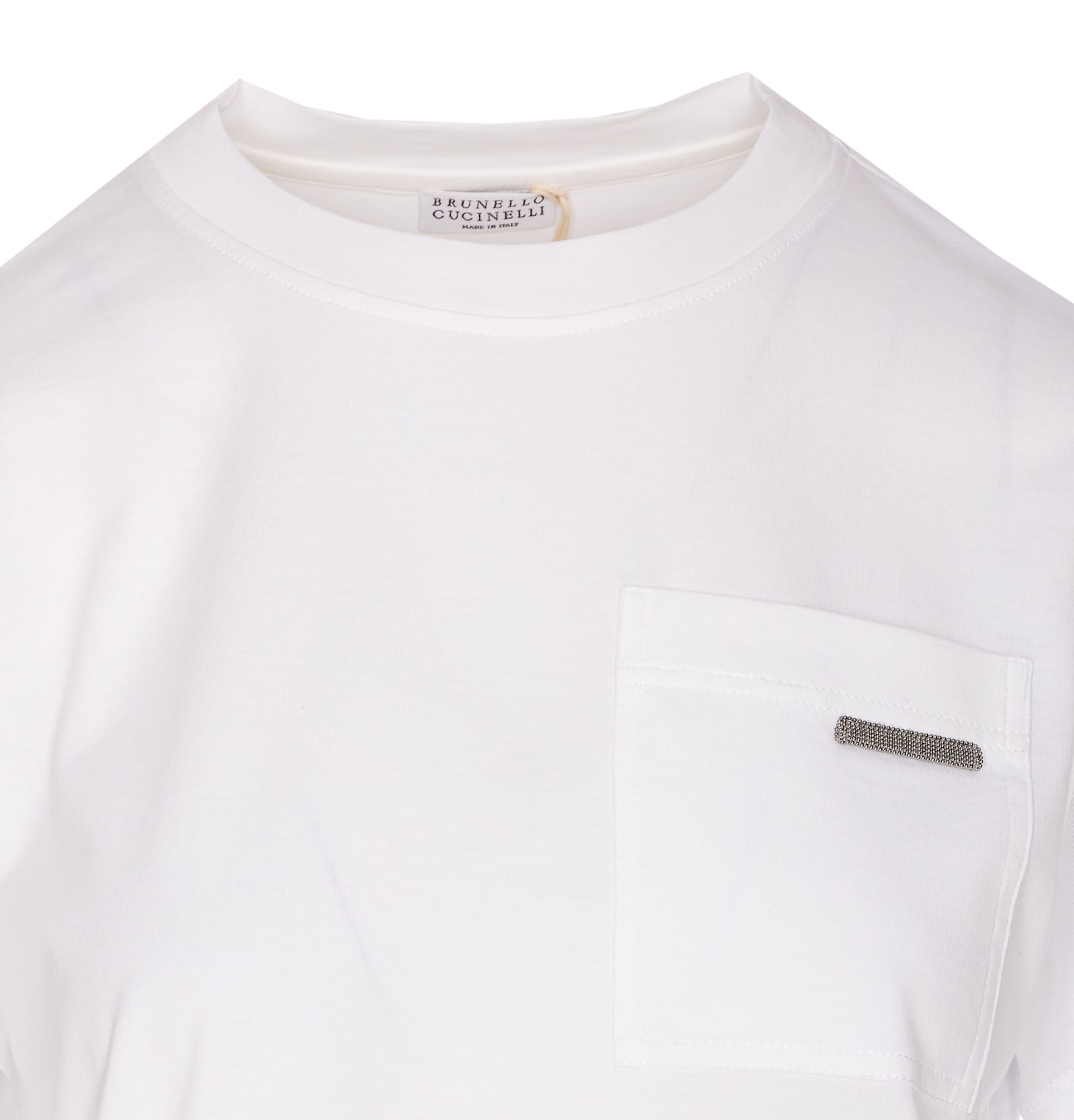 Brunello Cucinelli Short Sleeve Top Featuring Pocket Detail In White