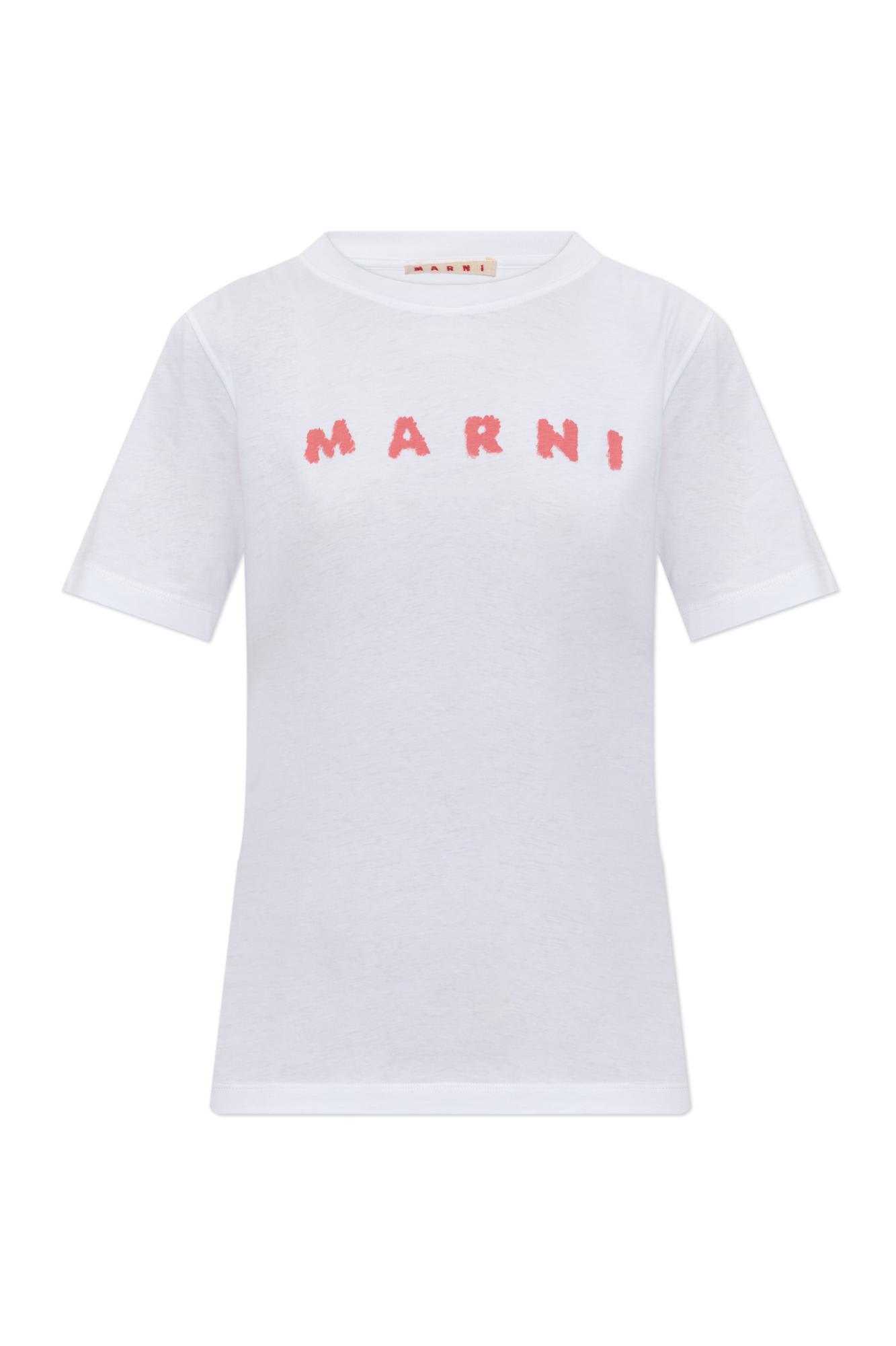 Marni White Jersey T-shirt With Scribbled Logo In White