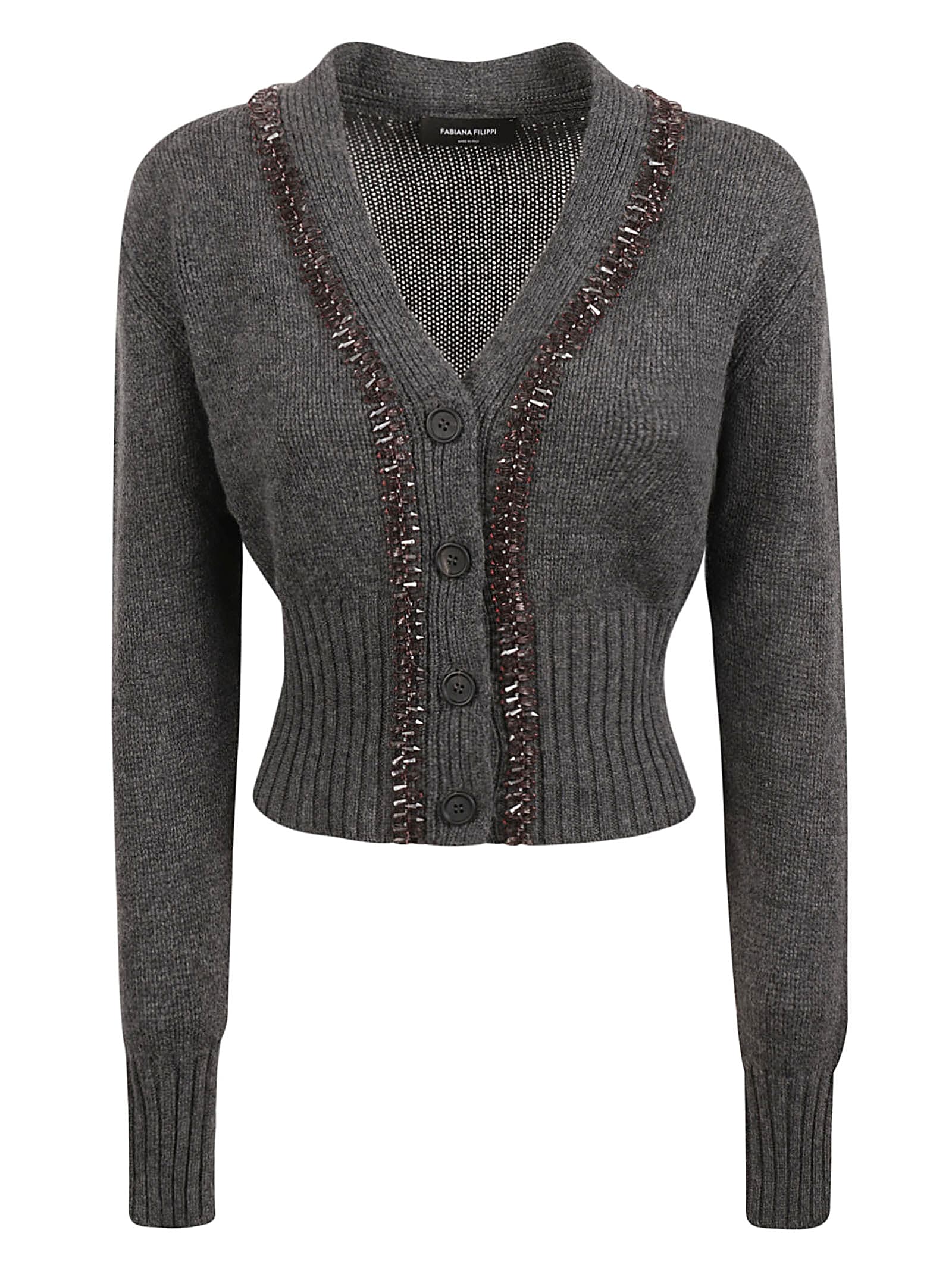 Shop Fabiana Filippi Embellished Cropped Cardigan In Onice