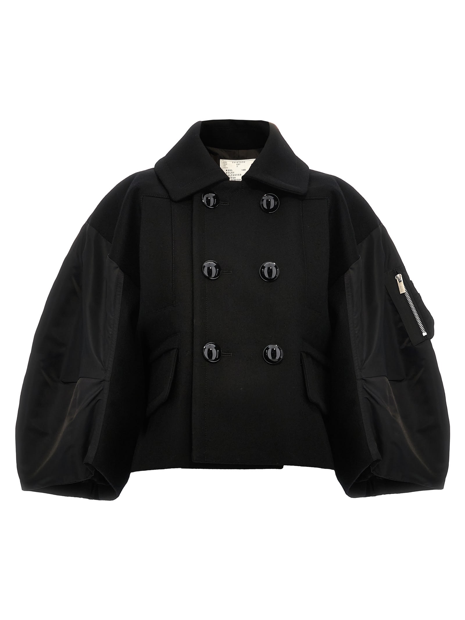 Shop Sacai Melton Cropped Jacket In Black