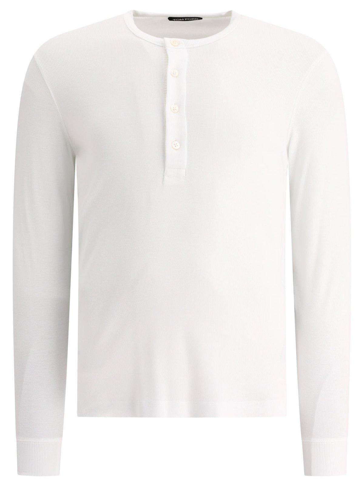 Shop Tom Ford Buttoned Long-sleeved T-shirt In White