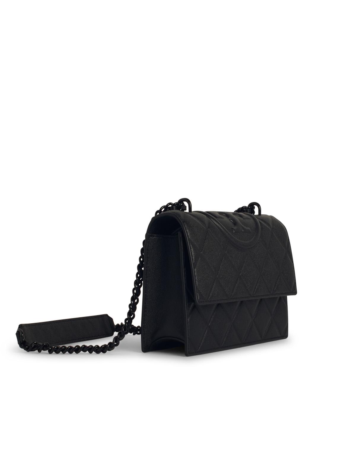 Tory Burch Quilted Leather Crossbody Bag Chain Strap In Black