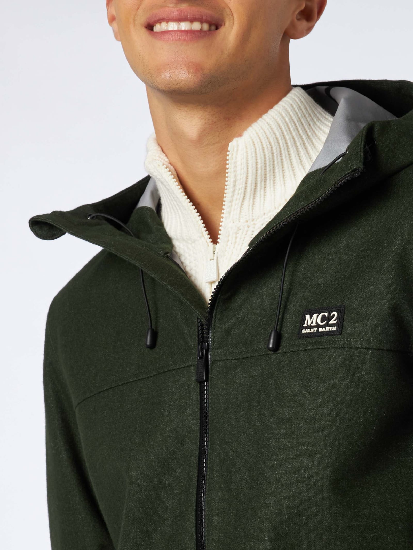 Shop Mc2 Saint Barth Man Hooded Green Windbreaker Jacket