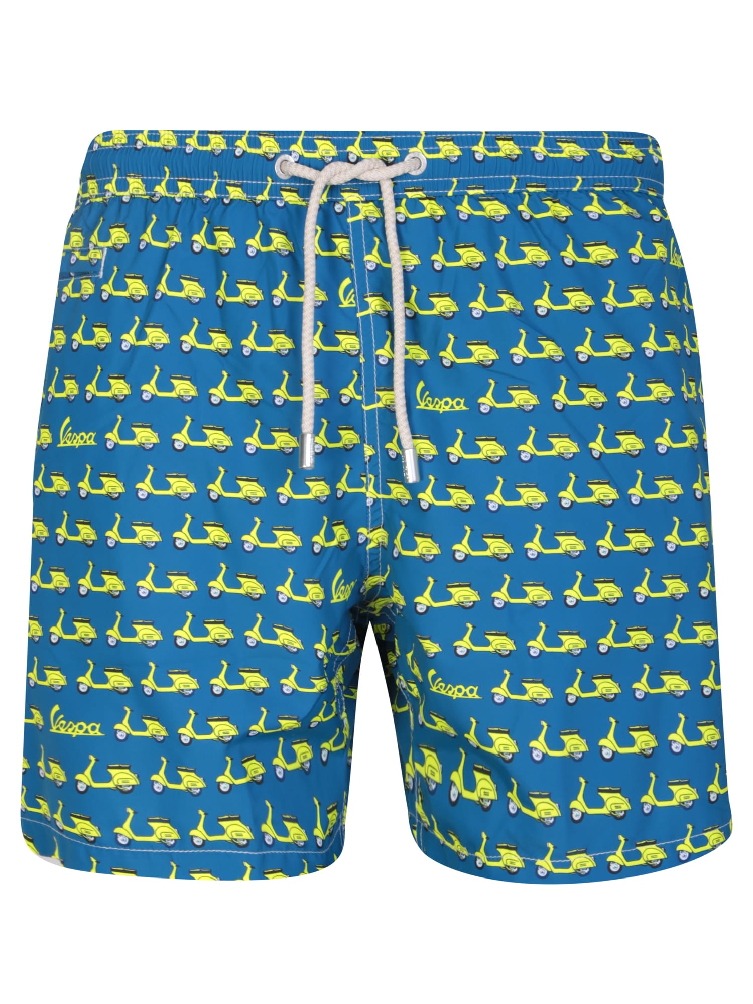 Shop Mc2 Saint Barth Light Blue/yellow Vespa Print Swim Shorts