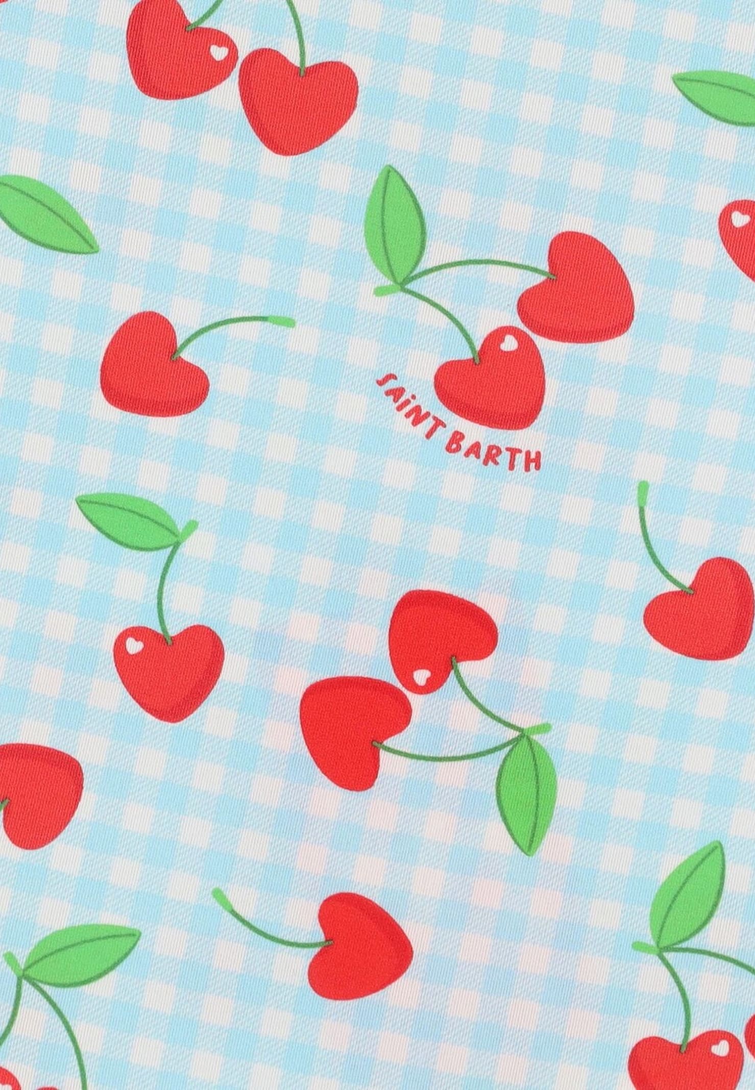 Mc2 Saint Barth Light Blue Swimsuit For Girl With Cherries In Blue
