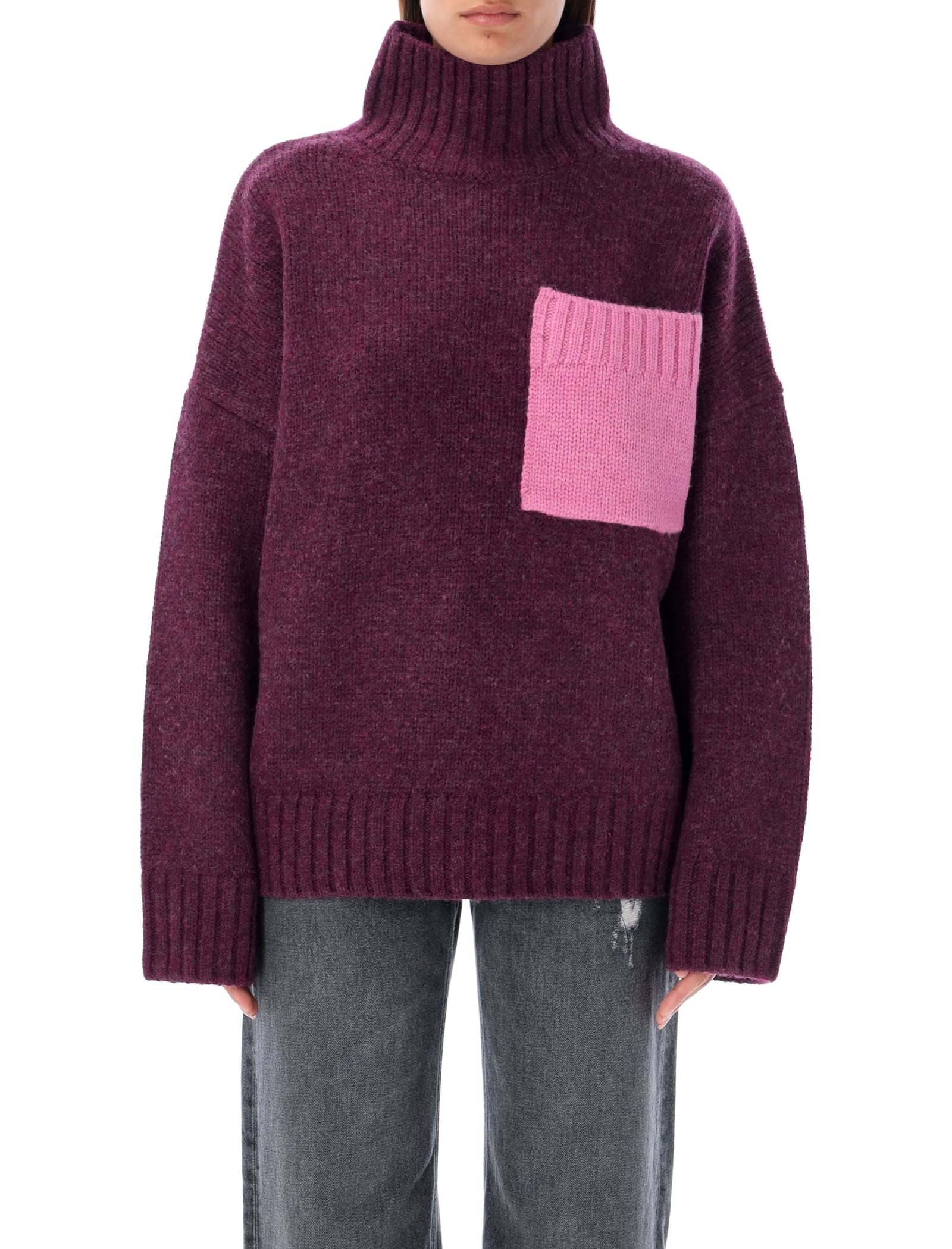 Shop Jw Anderson Patch Pocket High Neck In Plum