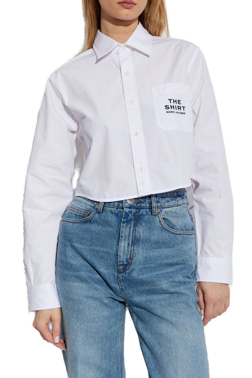 Marc Jacobs Womens The Cropped Text-embroidery Cotton Shirt White In White