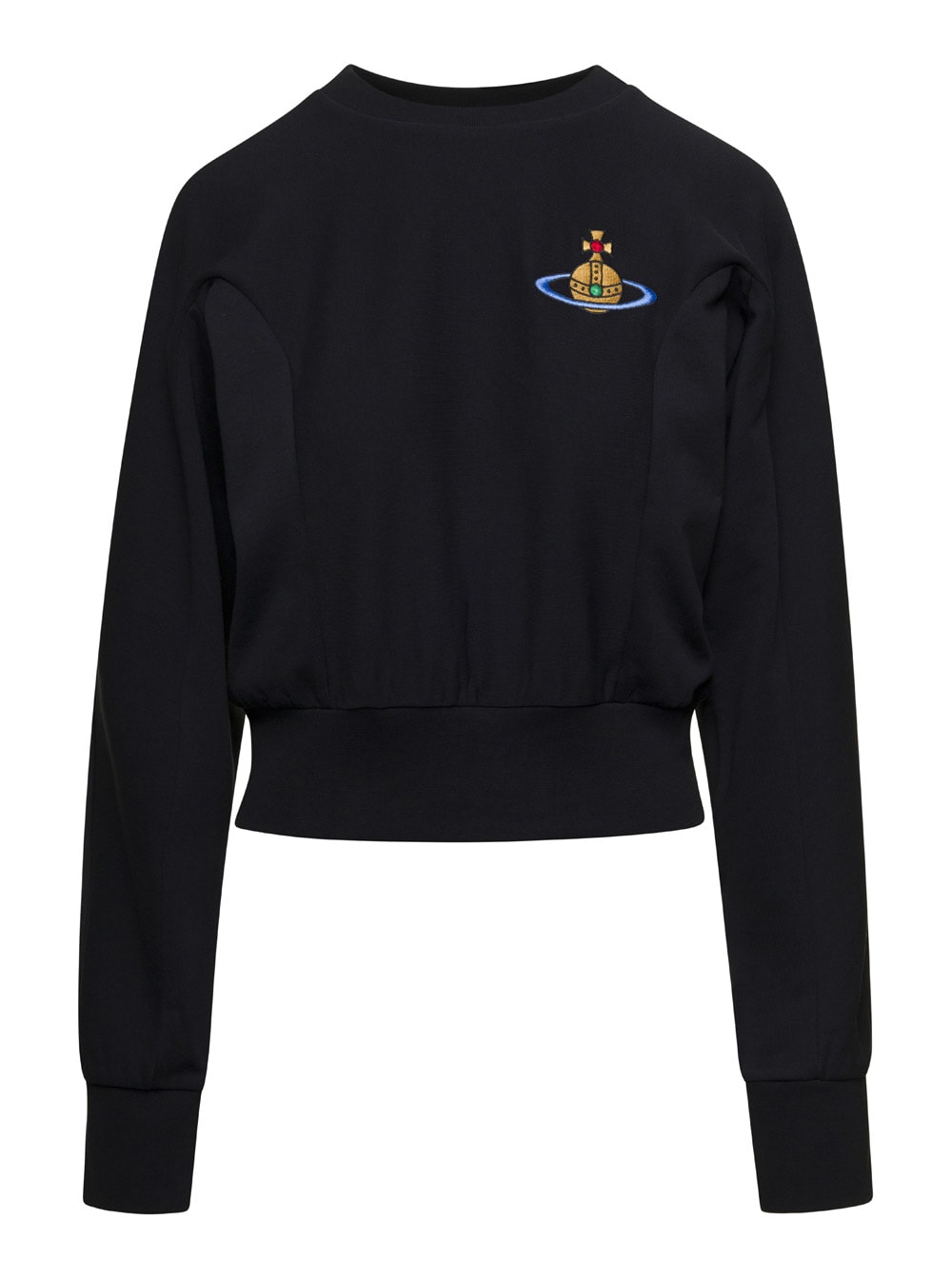 Black Crewneck Sweatshirt With Embroidered Orb Logo In Cotton Woman