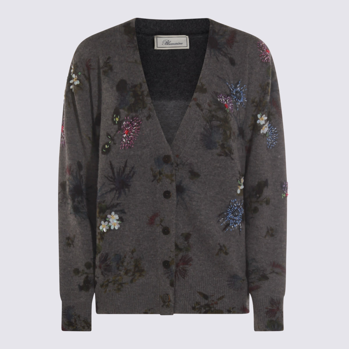Blumarine Printed Wool Blend Oversize Cardigan In Black