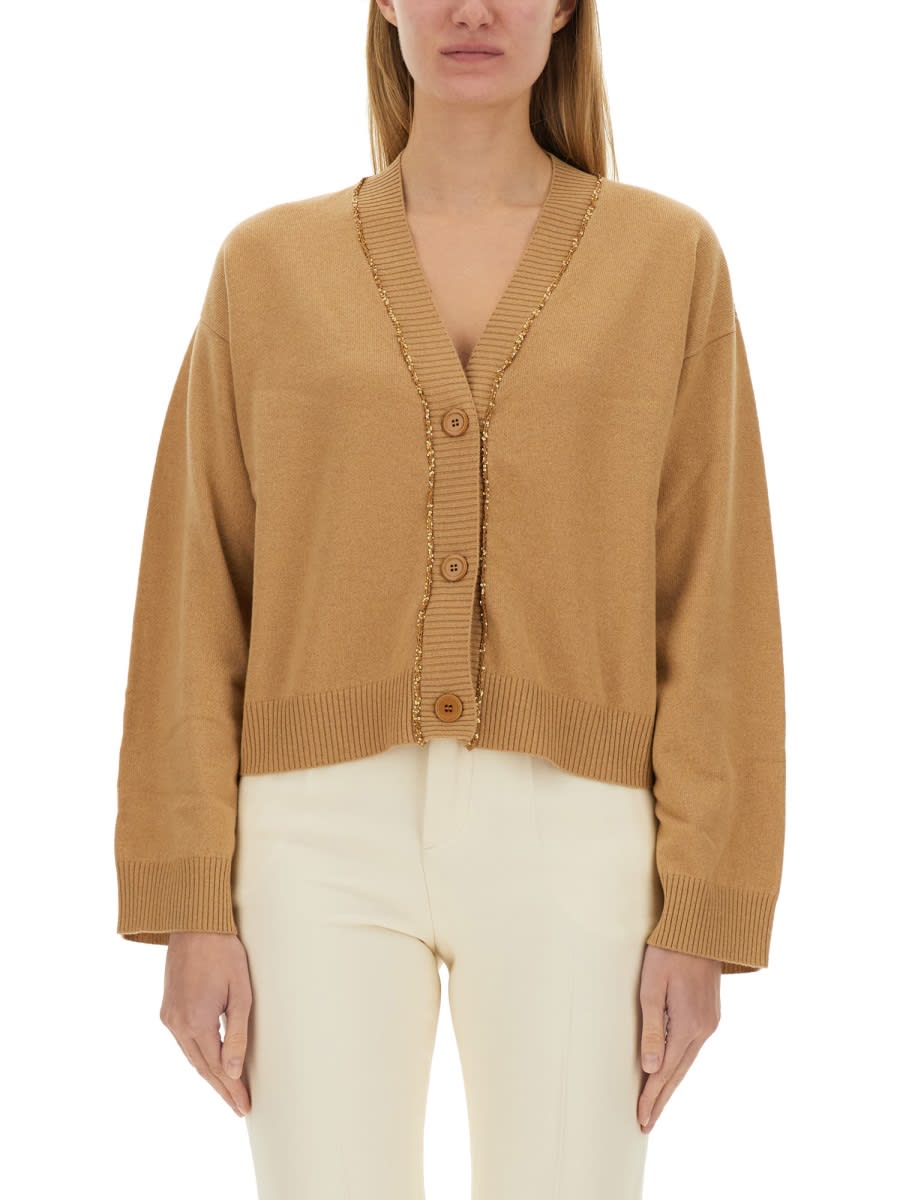 Shop Fabiana Filippi Boxy Cardigan. In Beige