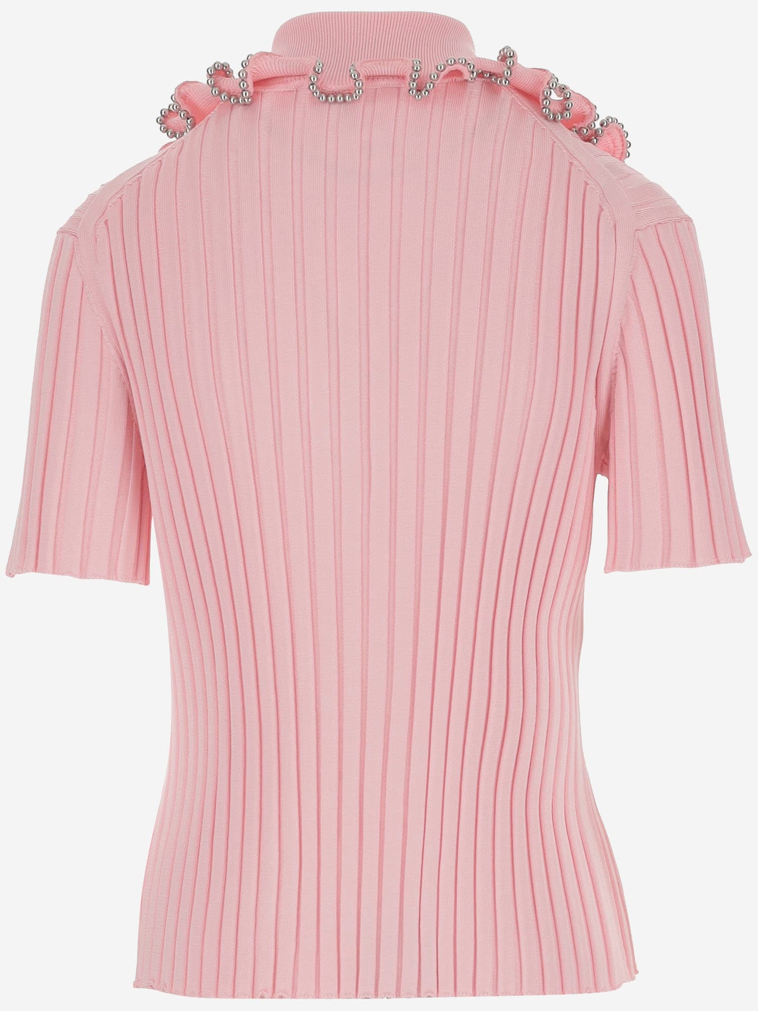 Jil Sander Ruffle Flounce Polo Shirt In Viscose Blend In Pink