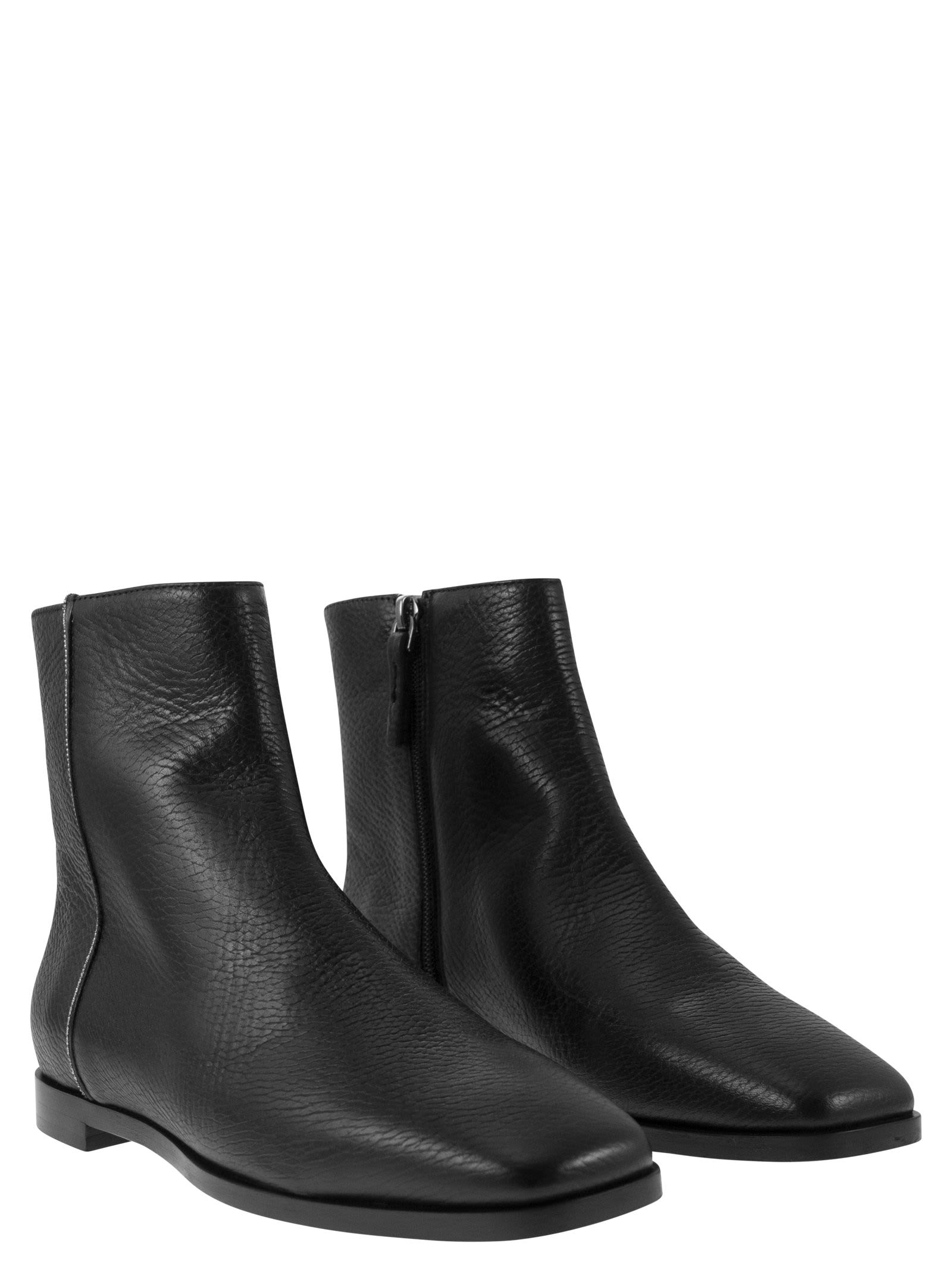 Shop Fabiana Filippi Grained Leather Ankle Boots In Black