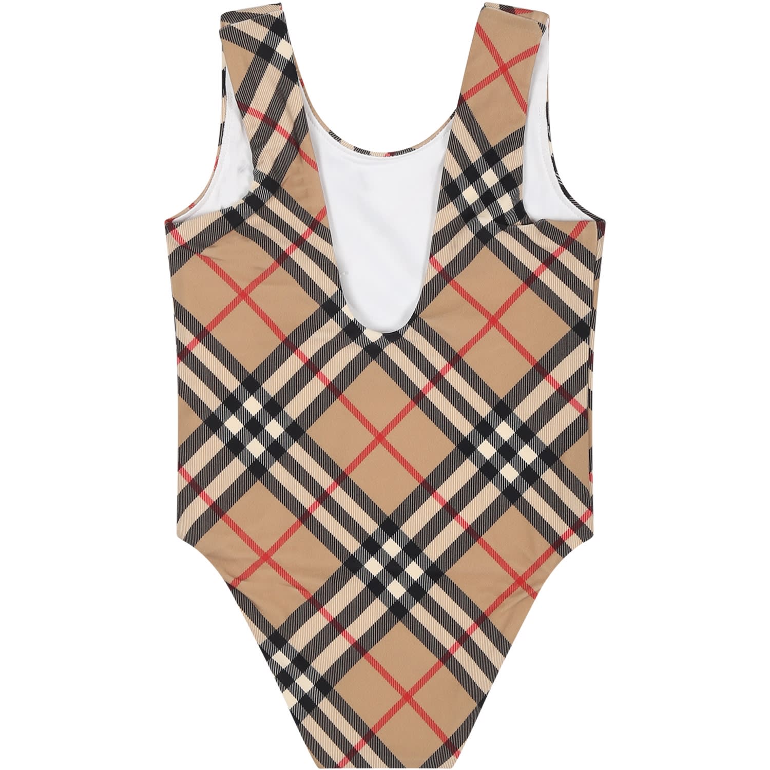 Shop Burberry Beige Swimsuit For Baby Girl With Iconic Check In Archive Beige