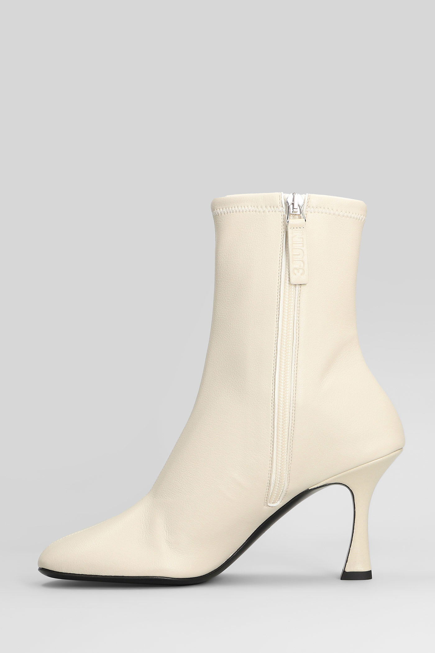 3juin Alessia 080 High Heels Ankle Boots In Beige Leather In White