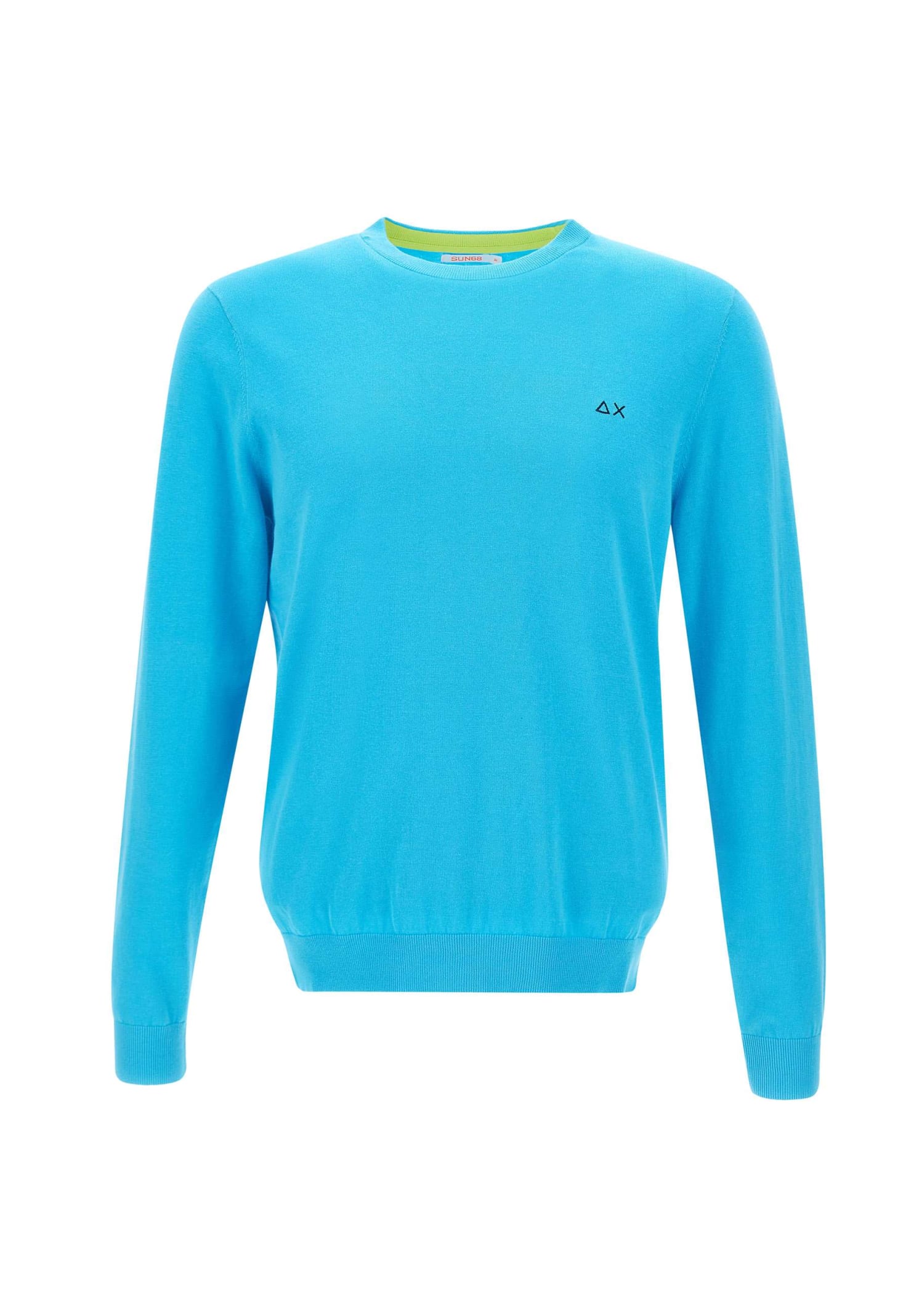Shop Sun 68 Round Elbow Sweater Cotton In Turquoise