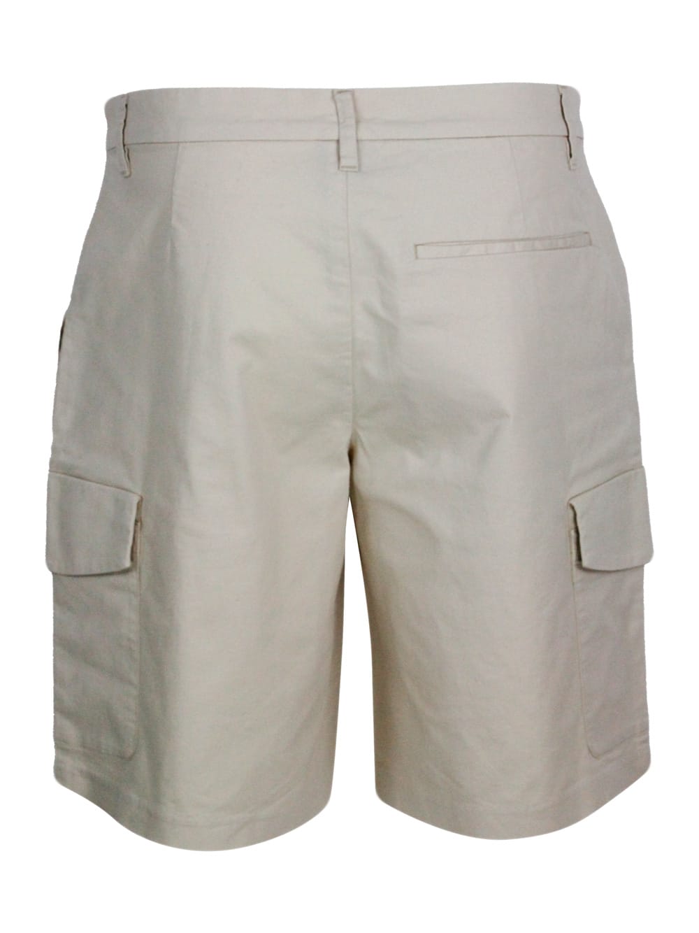 Shop Armani Collezioni Stretch Cotton Bermuda Shorts, Cargo Model With Large Pockets On The Leg And Zip And Button Closure In Beige