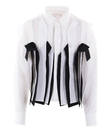 Shop Sacai Curved Hem Poplin Shirt In Off White�black