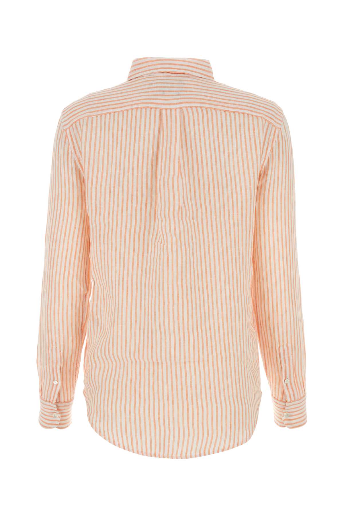 Polo Ralph Lauren Embroidered Linen Shirt In Sunfadeorange/whtestrp