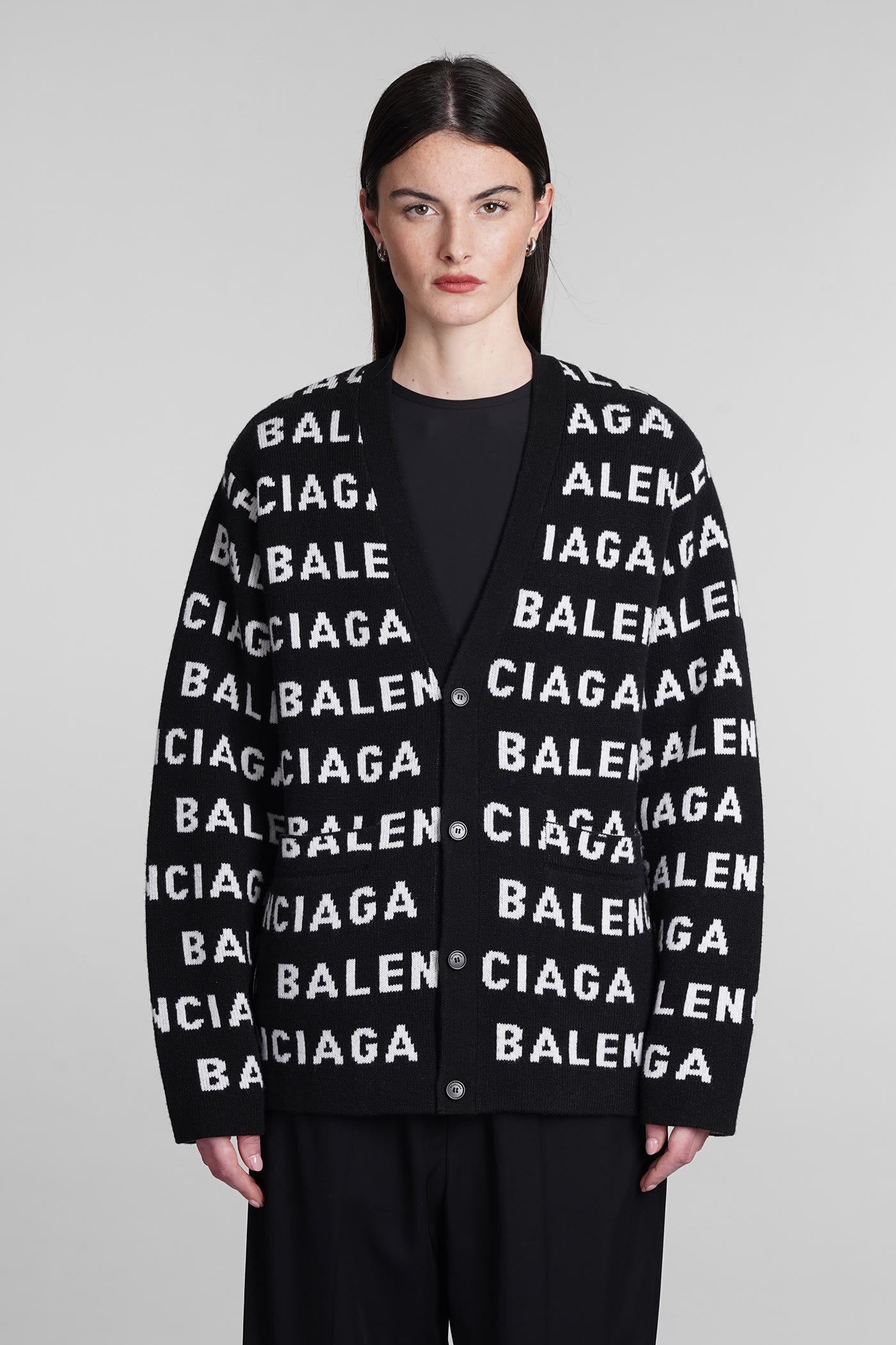 Shop Balenciaga Cardigan In Black Wool