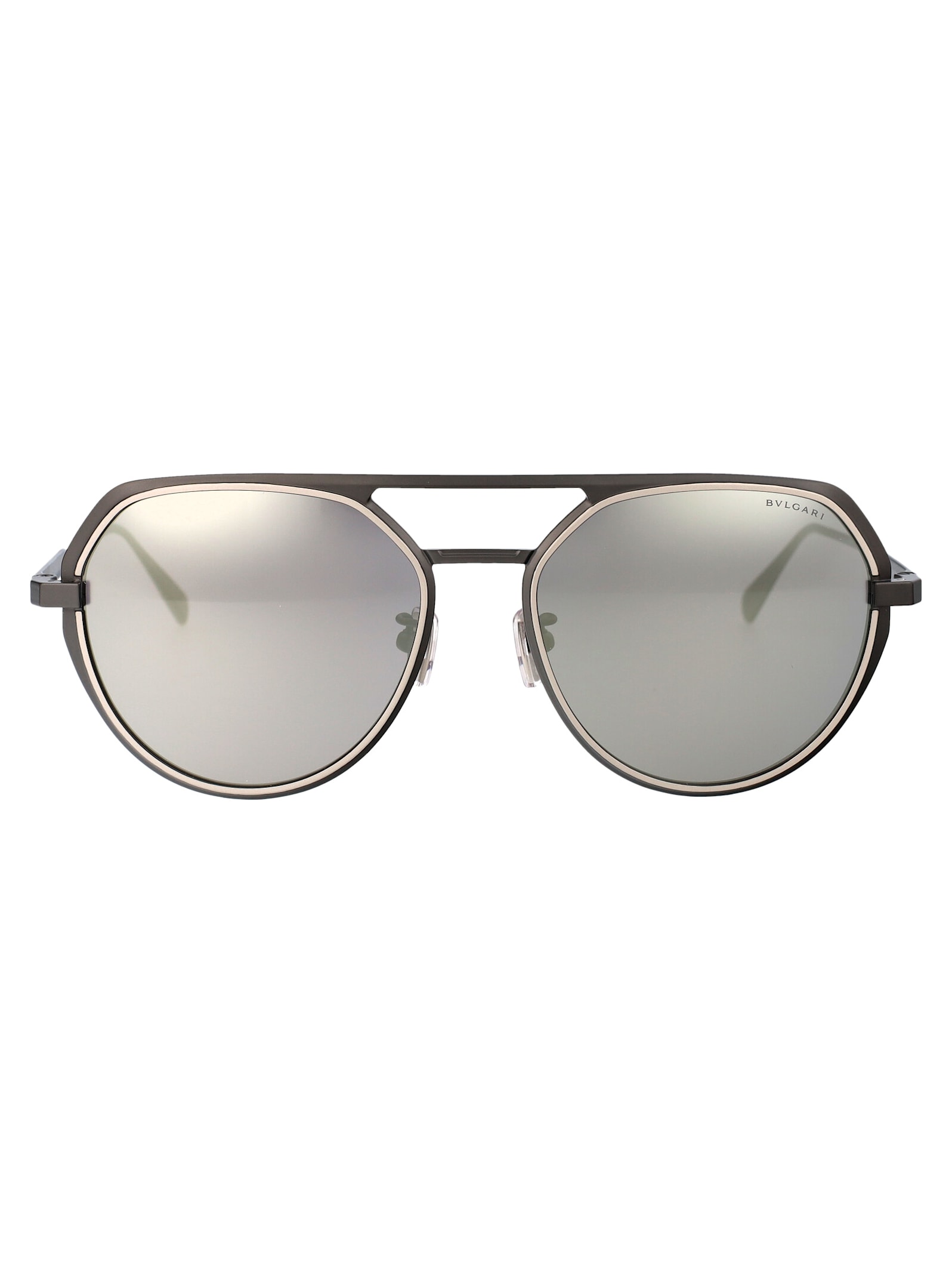 Shop Bulgari Octo Sunglasses In 15c Matte Light Ruthenium / Smoke Mirror