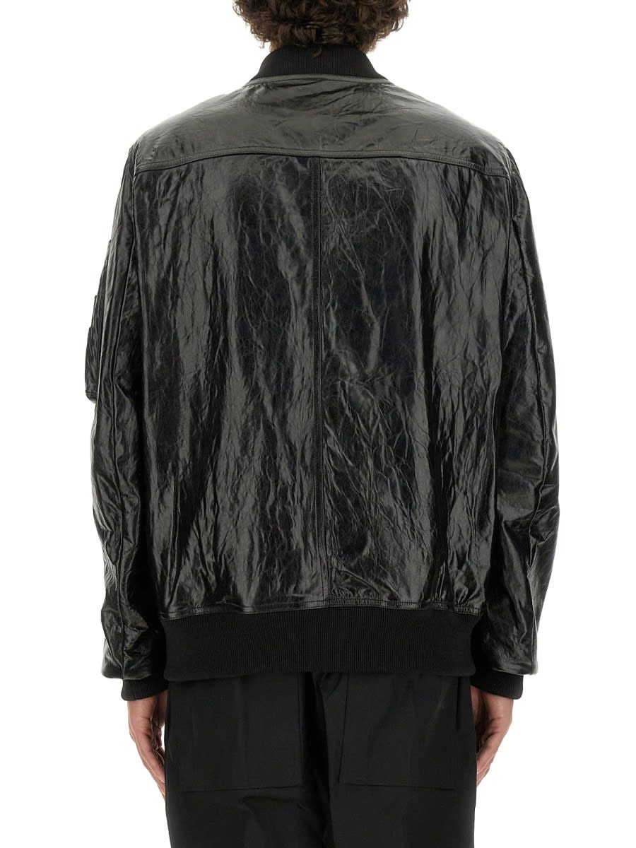 Shop Rick Owens Leather Bomber Jacket In Black