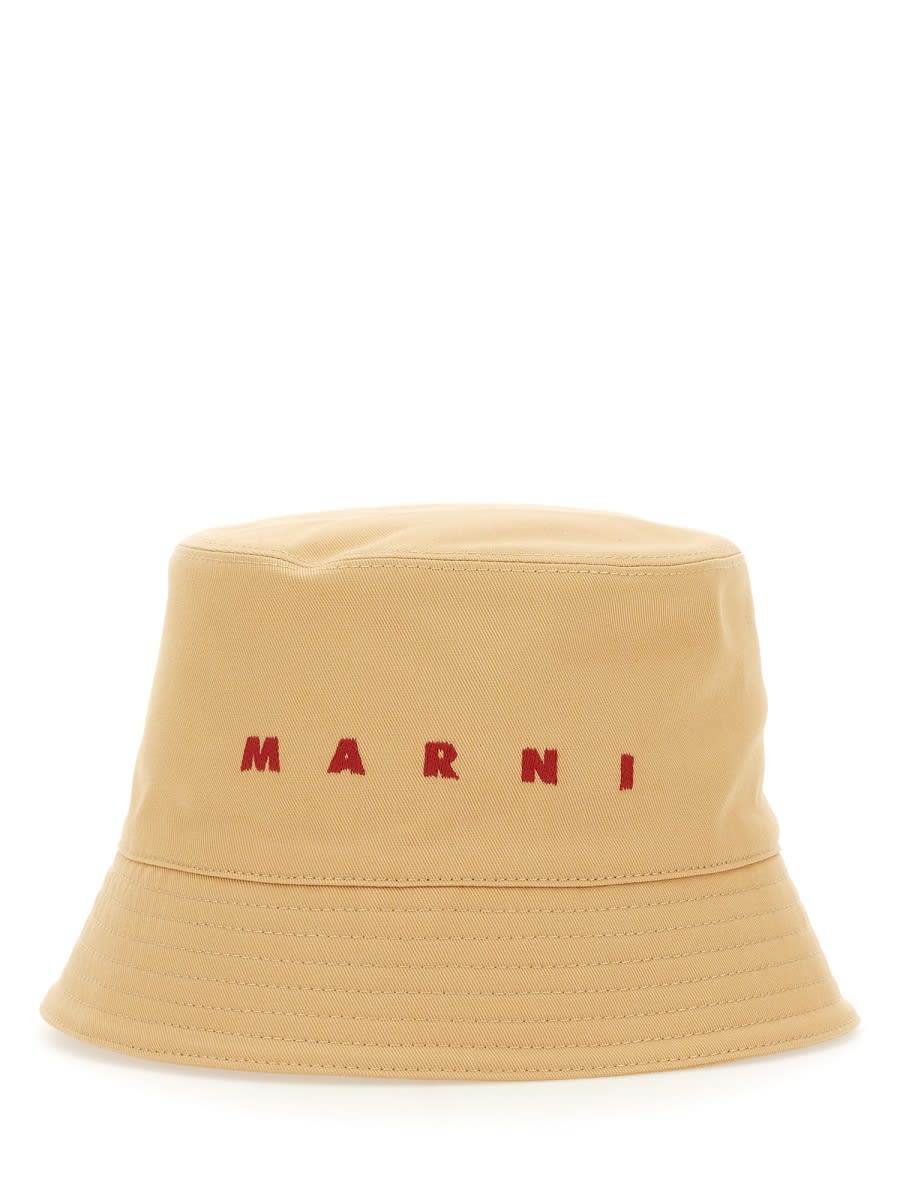 Shop Marni Bucket Hat With Logo In Beige