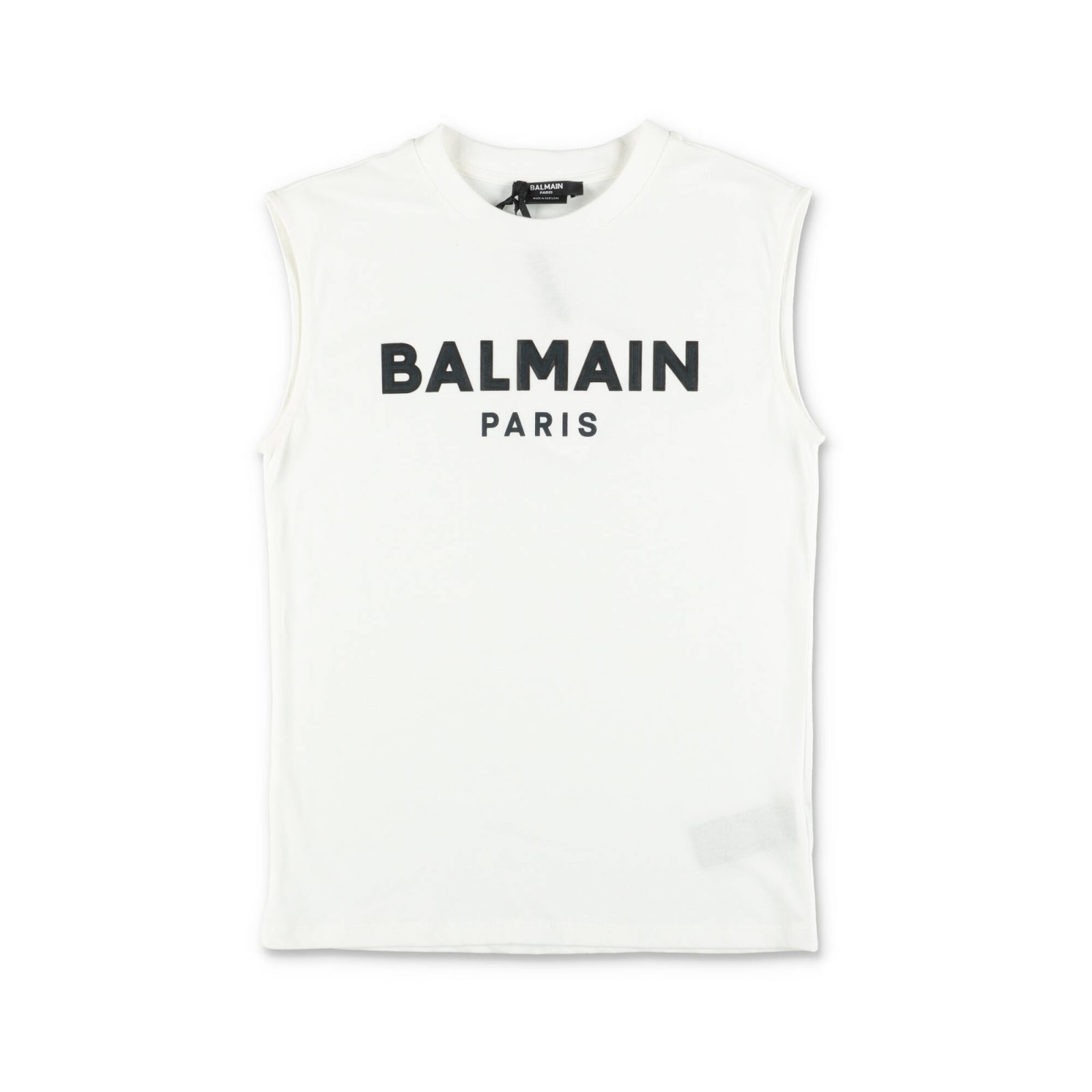 Balmain Logo Cotton Jersey Tank Top In Bianco