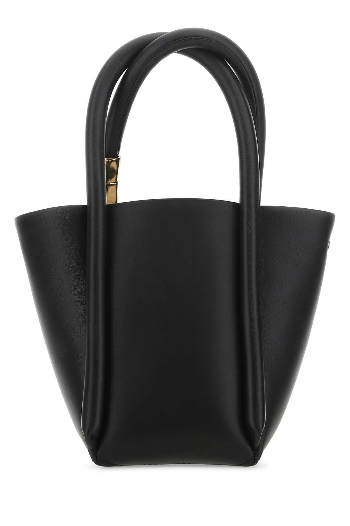 Black Leather Lotus 12 Handbag