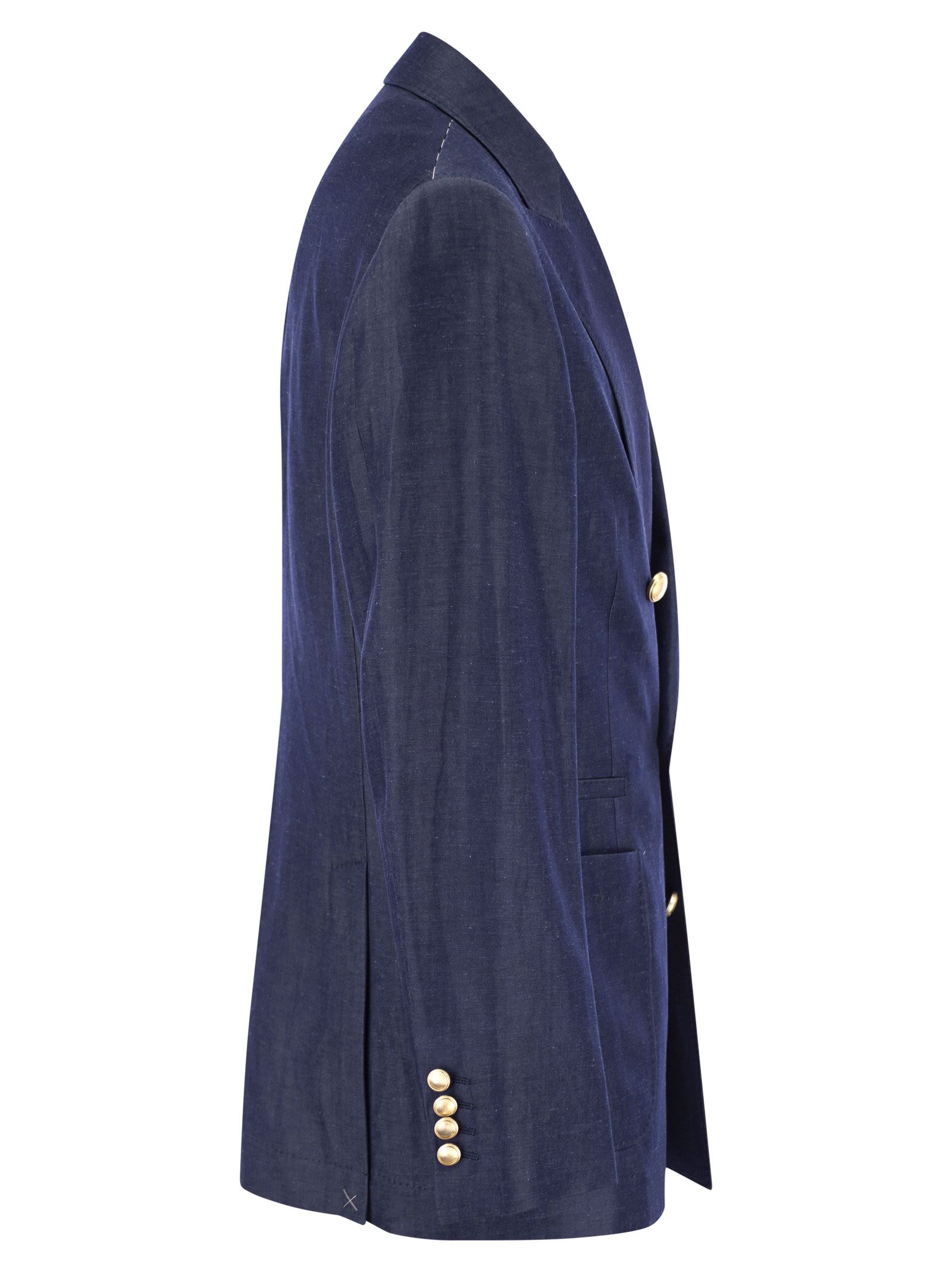 Shop Brunello Cucinelli Single-breasted Jacket In Wool And Linen Twill In Denim Blue