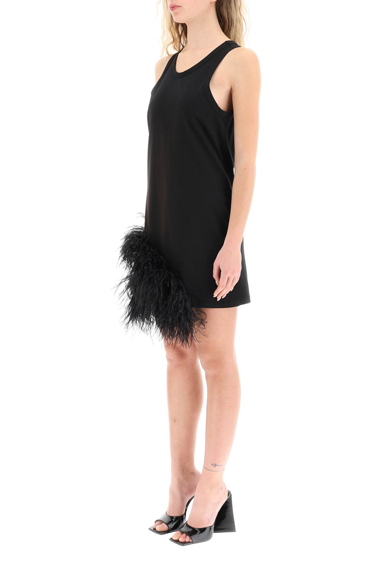 Shop N°21 Jersey Mini Dress With Feathers In Nero (black)