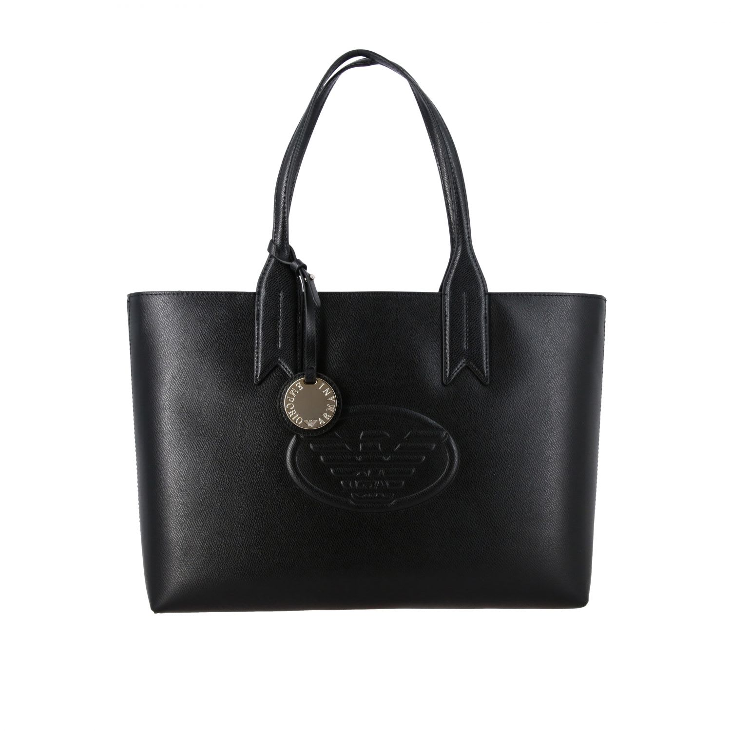 Click to view more detailed imagery on our partner's website Emporio Armani Shopping Bag In Synthetic Leather With Logo In Black