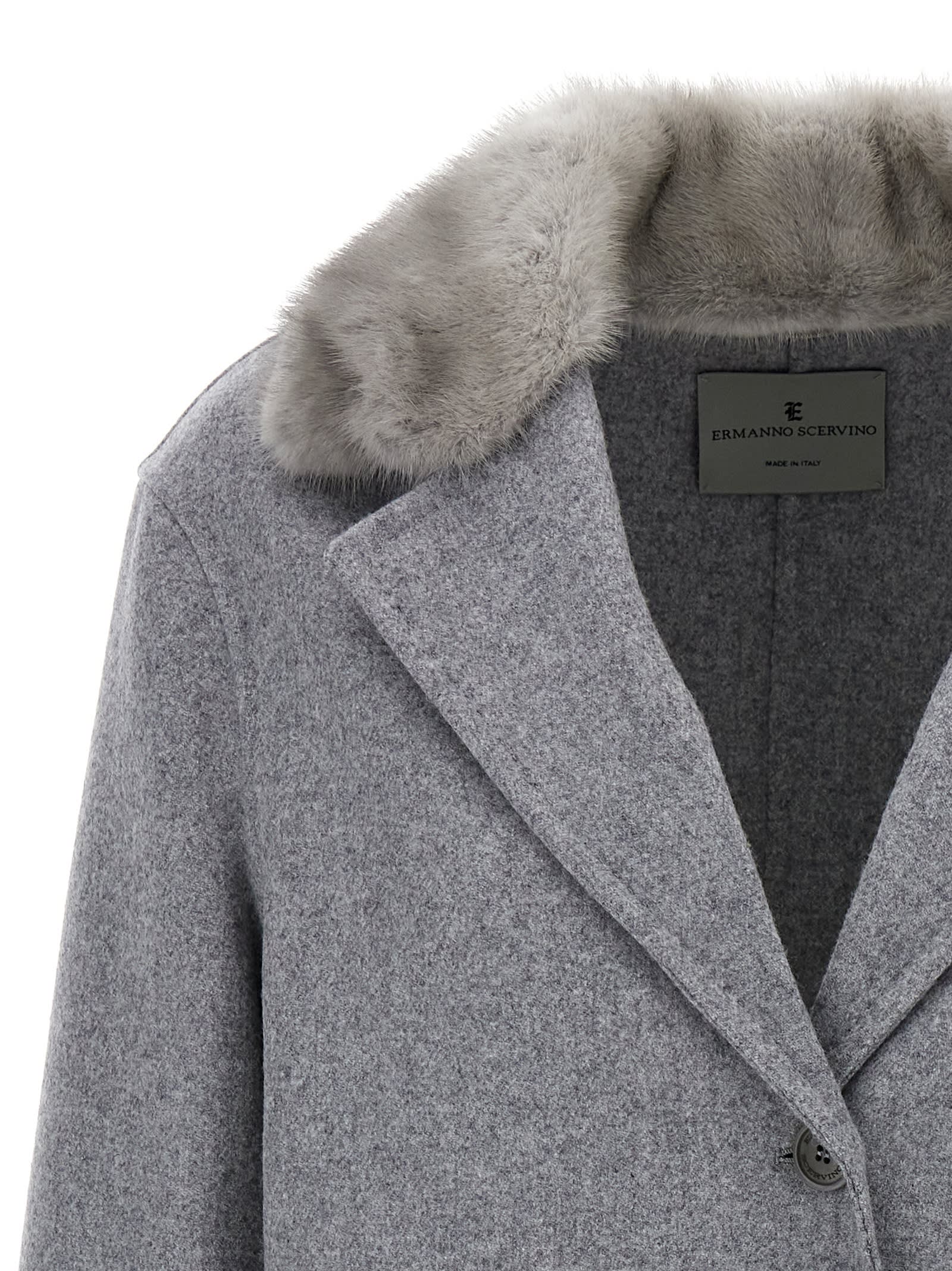 Shop Ermanno Scervino Mink Single-breasted Coat In Gray