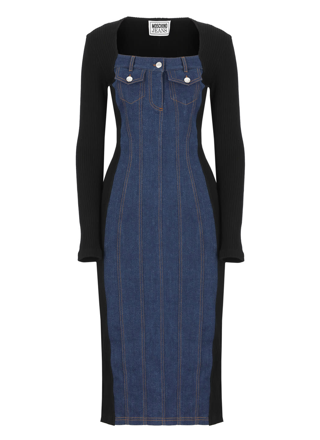 Denim & Ribbed Midi Dress