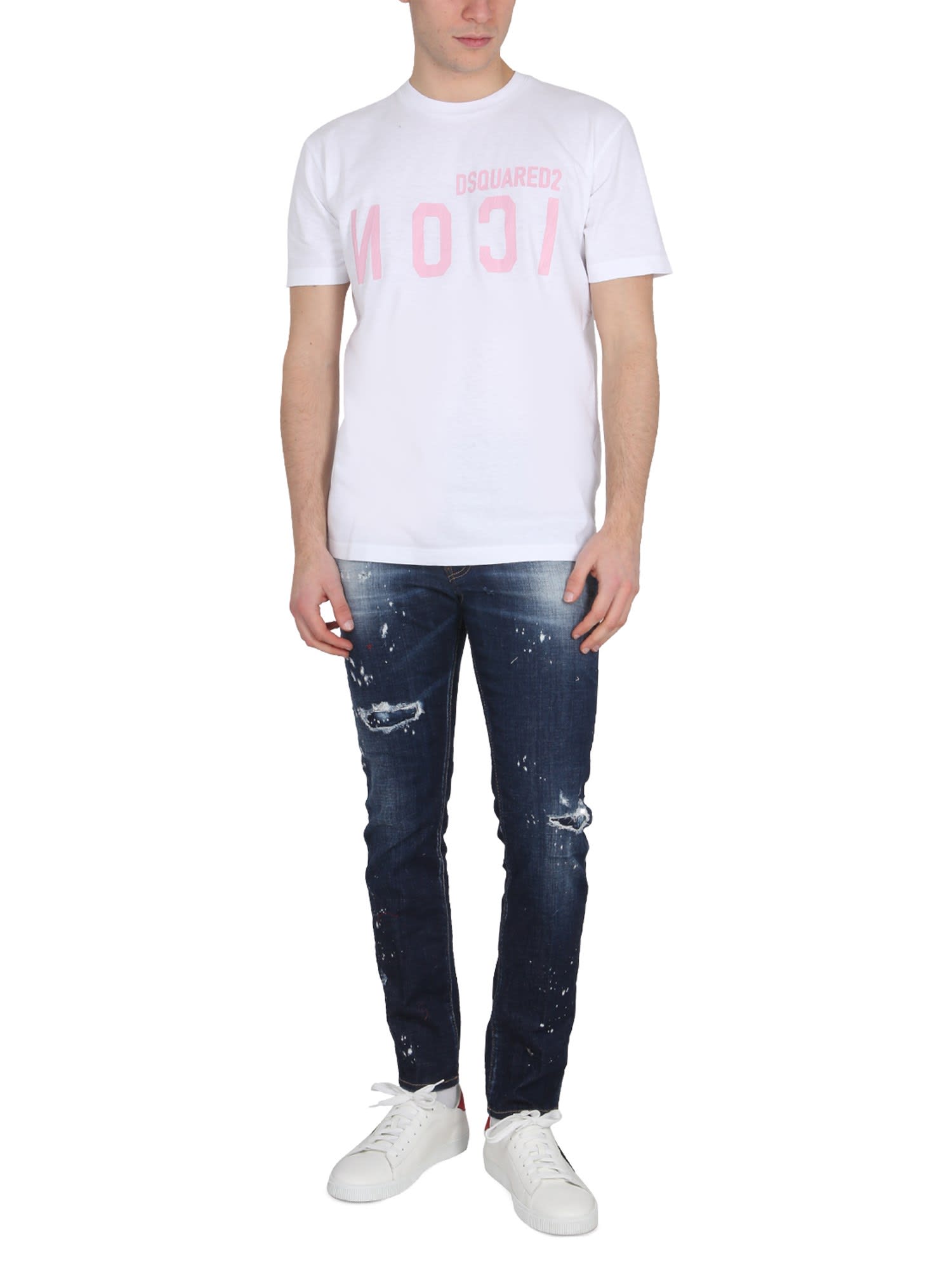 Dsquared2 Dsquared Men Logo Print T-shirt In Bianco