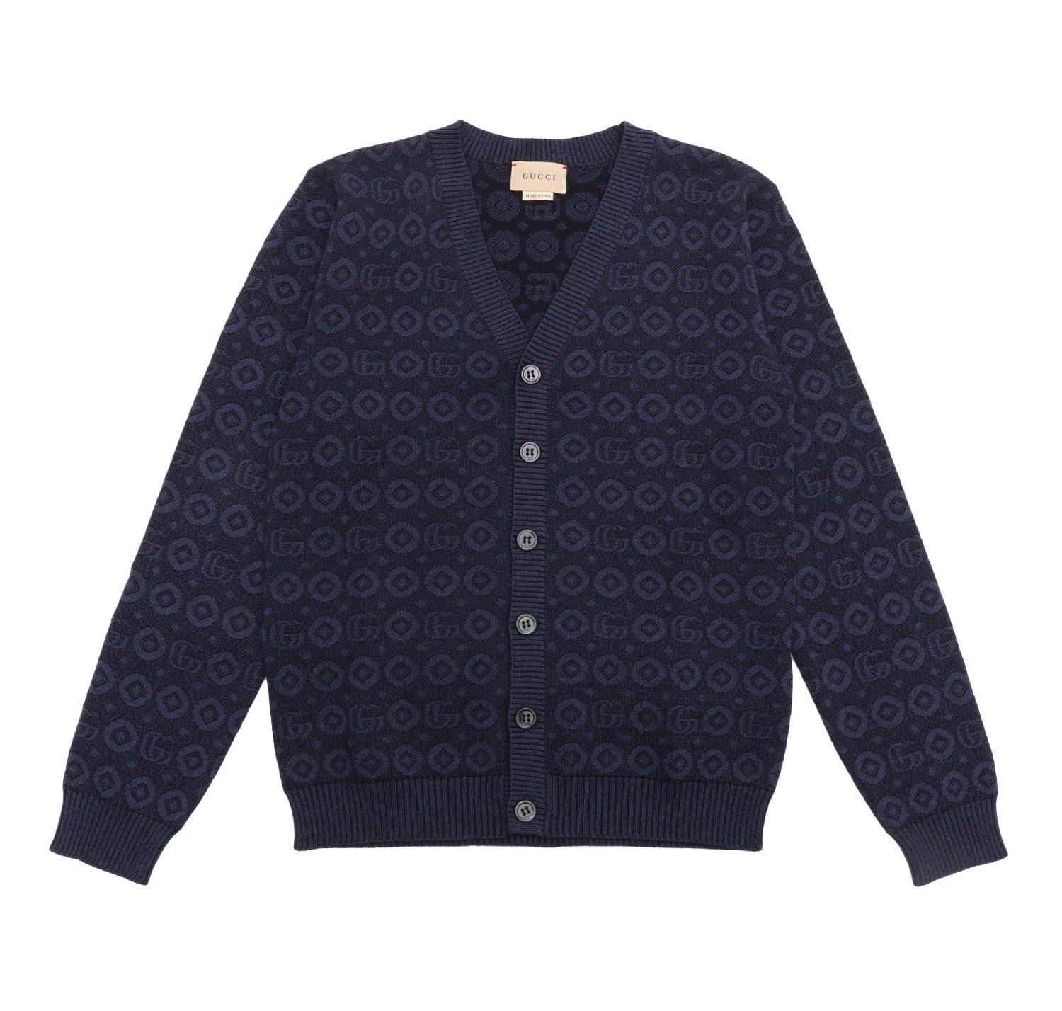 Shop Gucci Double G V-neck Cardigan In Blue