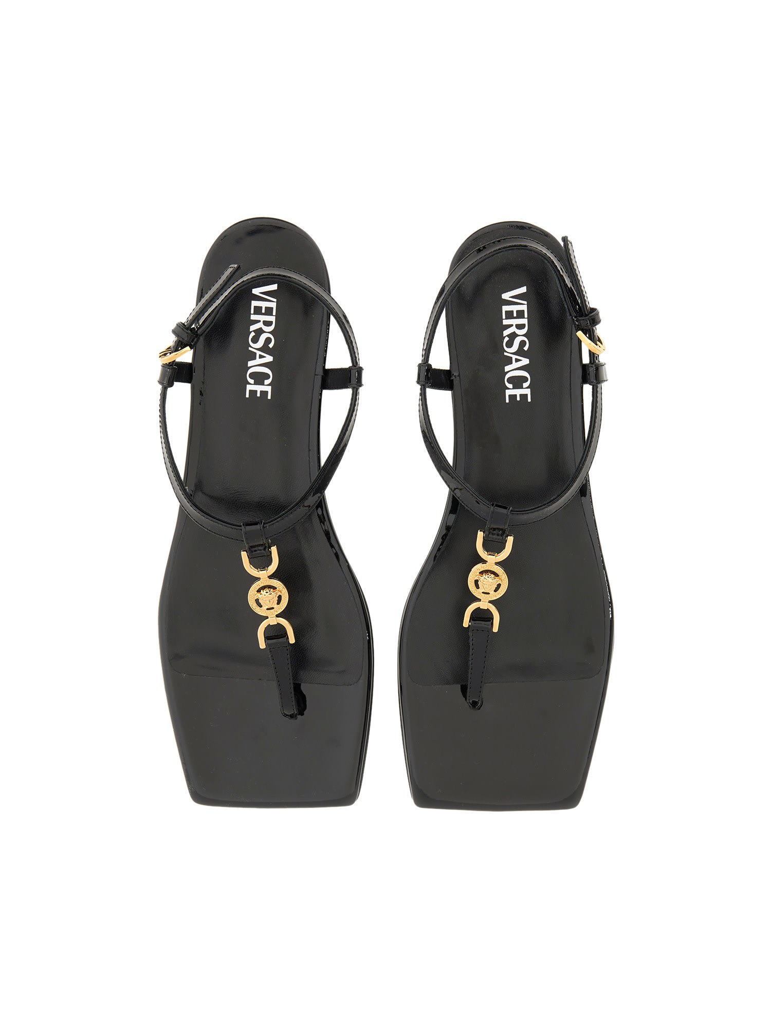 Versace 'medusa '95' Black Low Sandals With Logo Detail In Nero