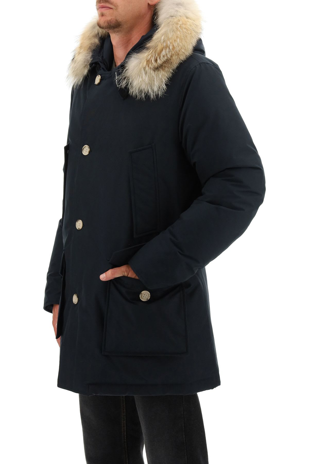 Shop Woolrich Artic Df Parka With Coyote Fur In Mlb Melton Blue