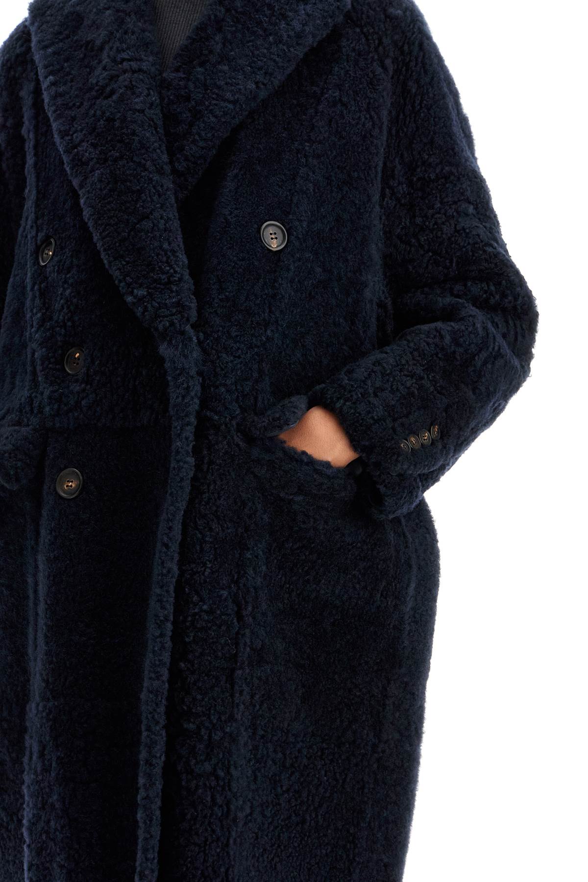 Shop Brunello Cucinelli Shearling Frosty Effect Coat In Blu Freddo (blue)