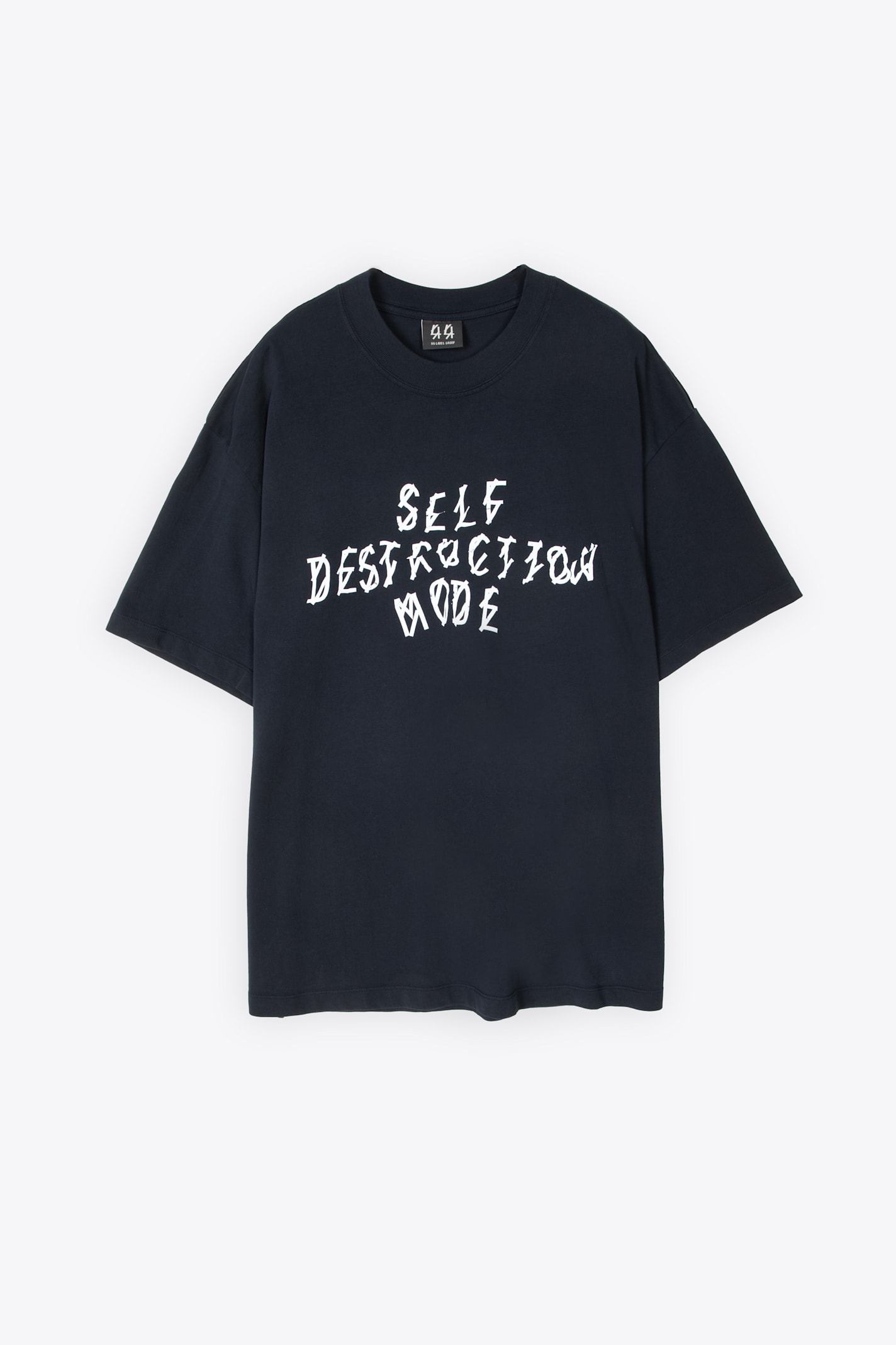 44 Label Group Tee New Bobai Black cotton t-shirt with front slogan print and back garphic – Stone Destruct Tee