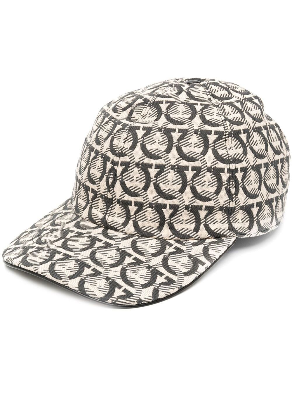 Beige Baseball Cap With Logo Motif All-over In Cotton Blend