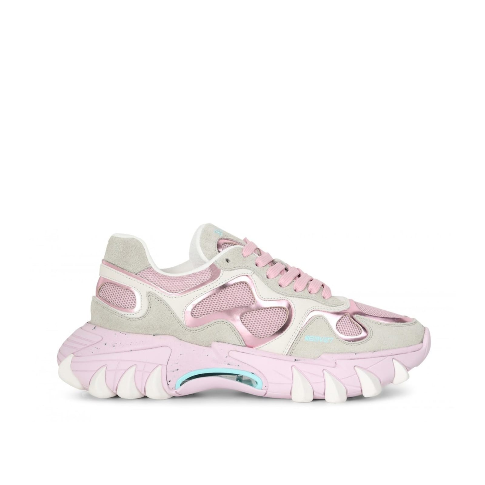 Balmain Suede And Mesh B-east Low Top Sneakers With Contrasting Deta In Pink