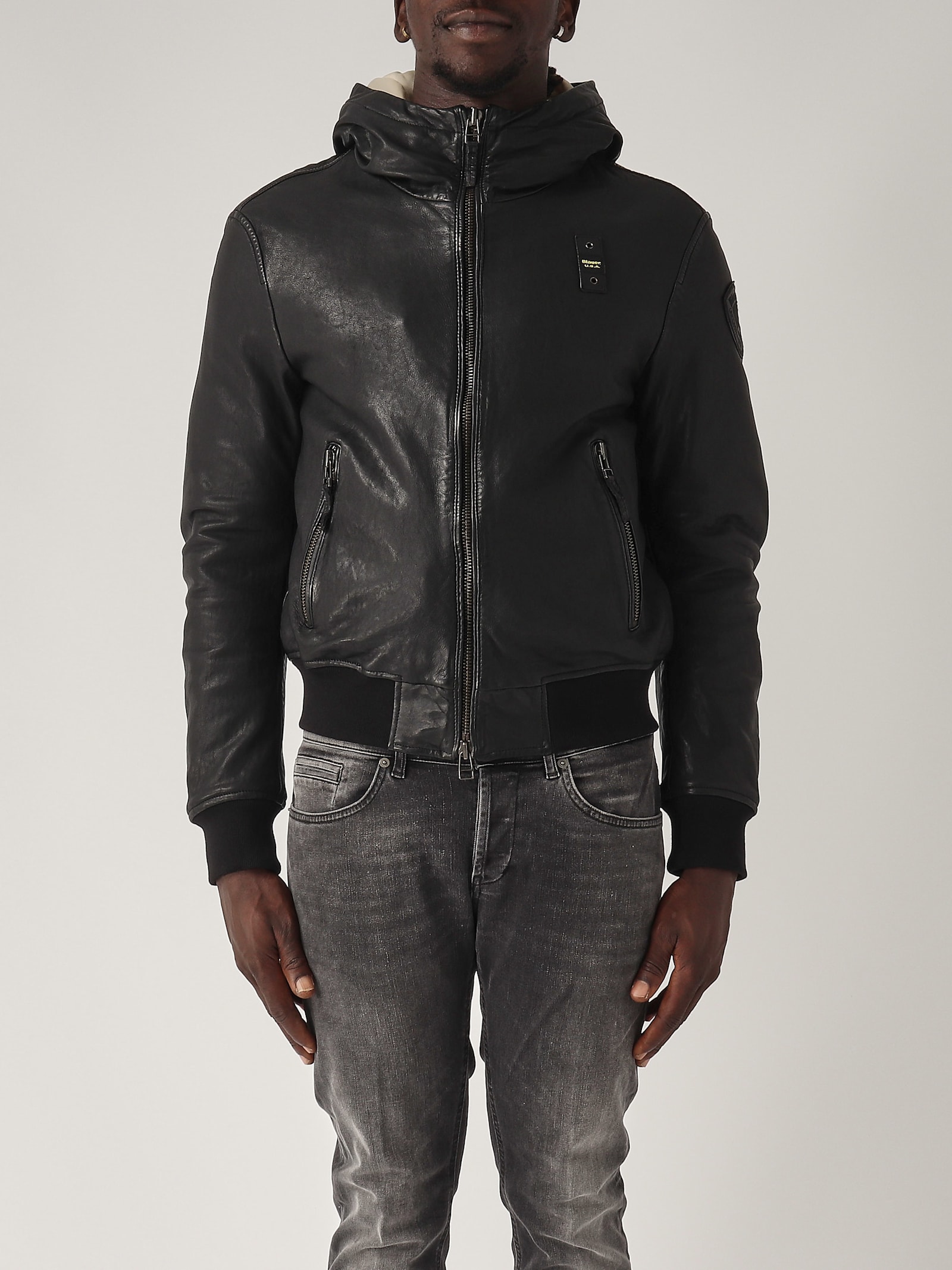 Shop Blauer Alder Giubbino Pelle Jacket In Nero