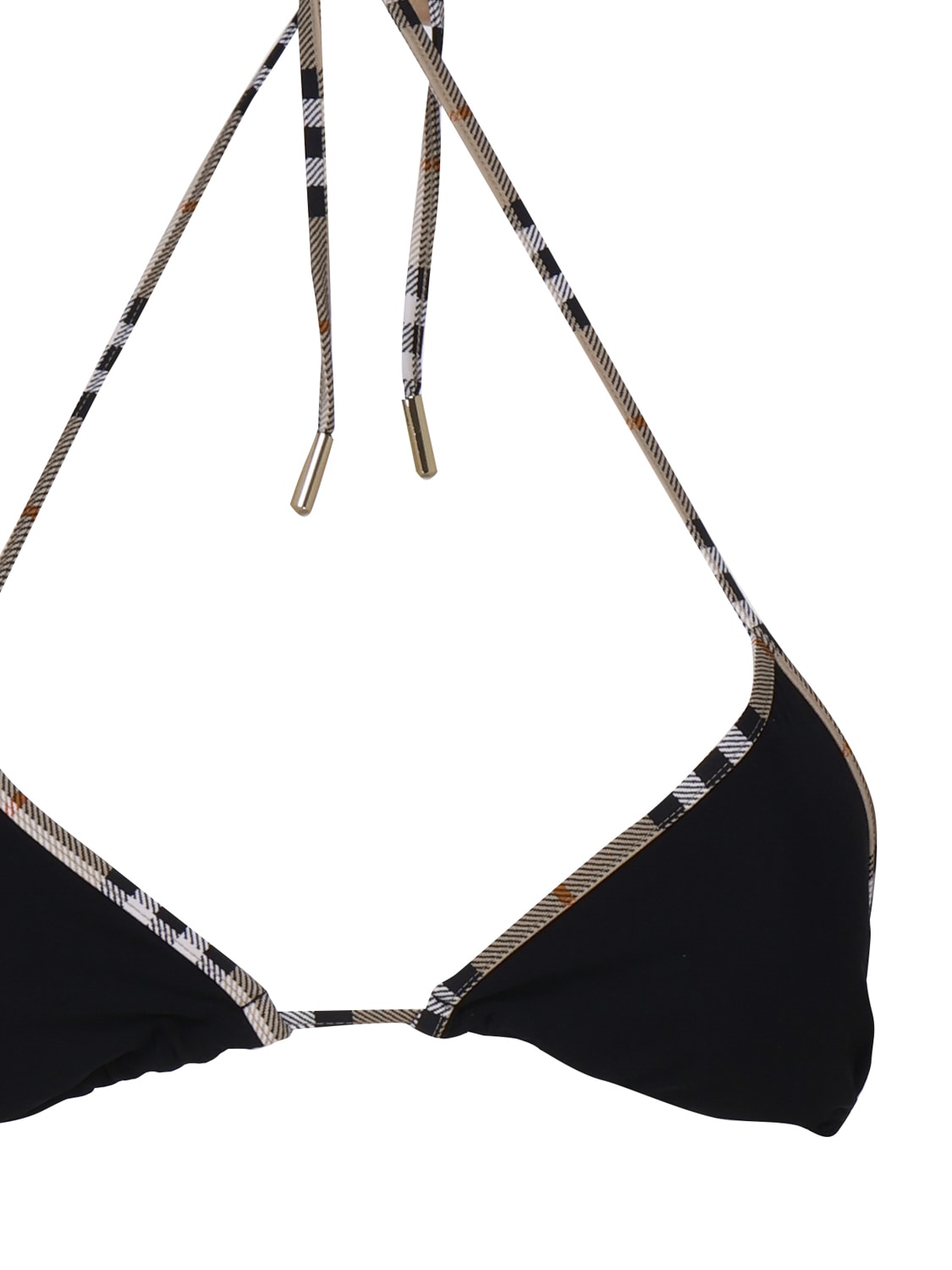 Burberry Check Detail Stretch Nylon Triangle Bikini In Black