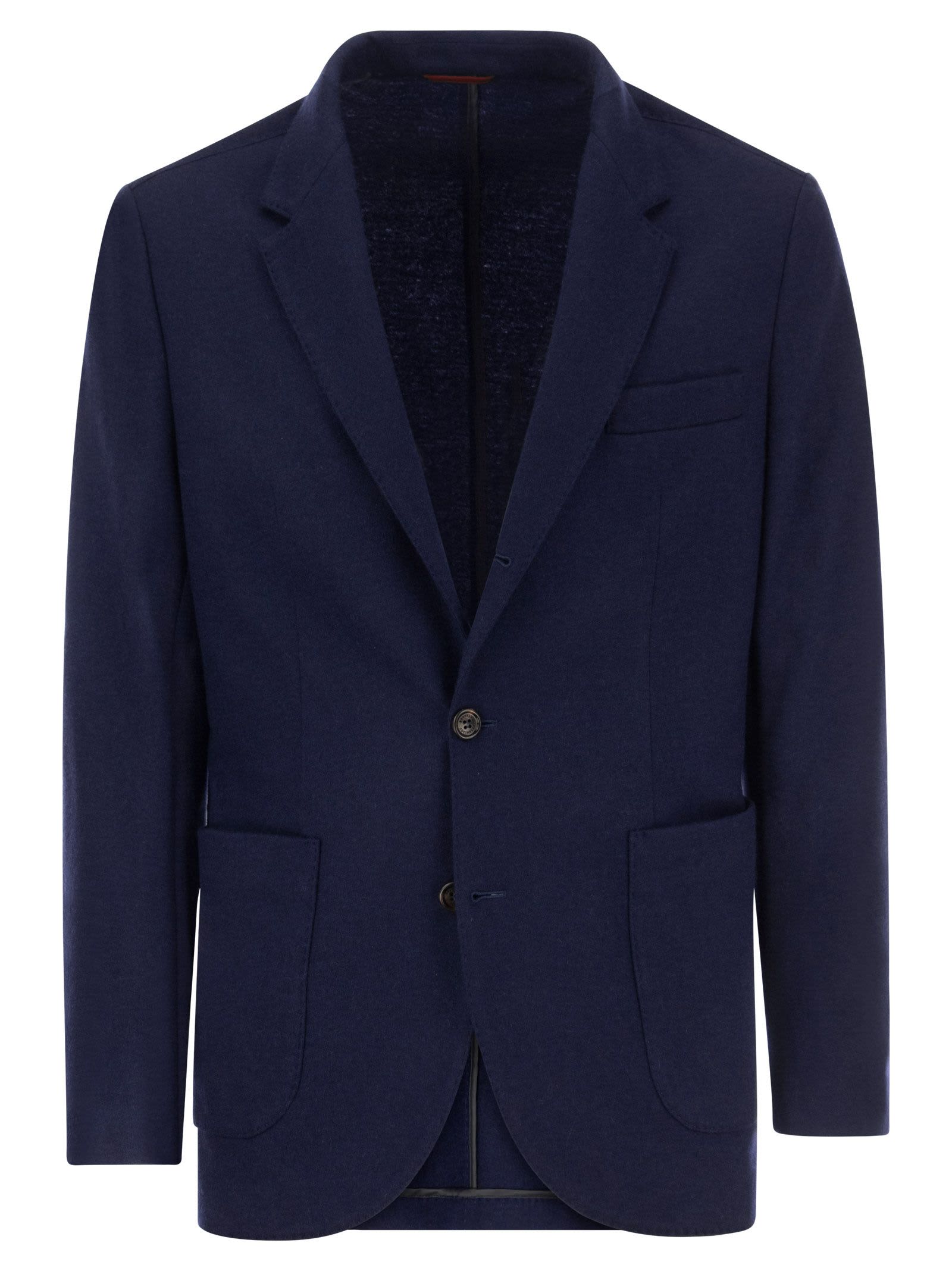 Brunello Cucinelli Cashmere Jersey Blazer With Patch Pockets In Blue