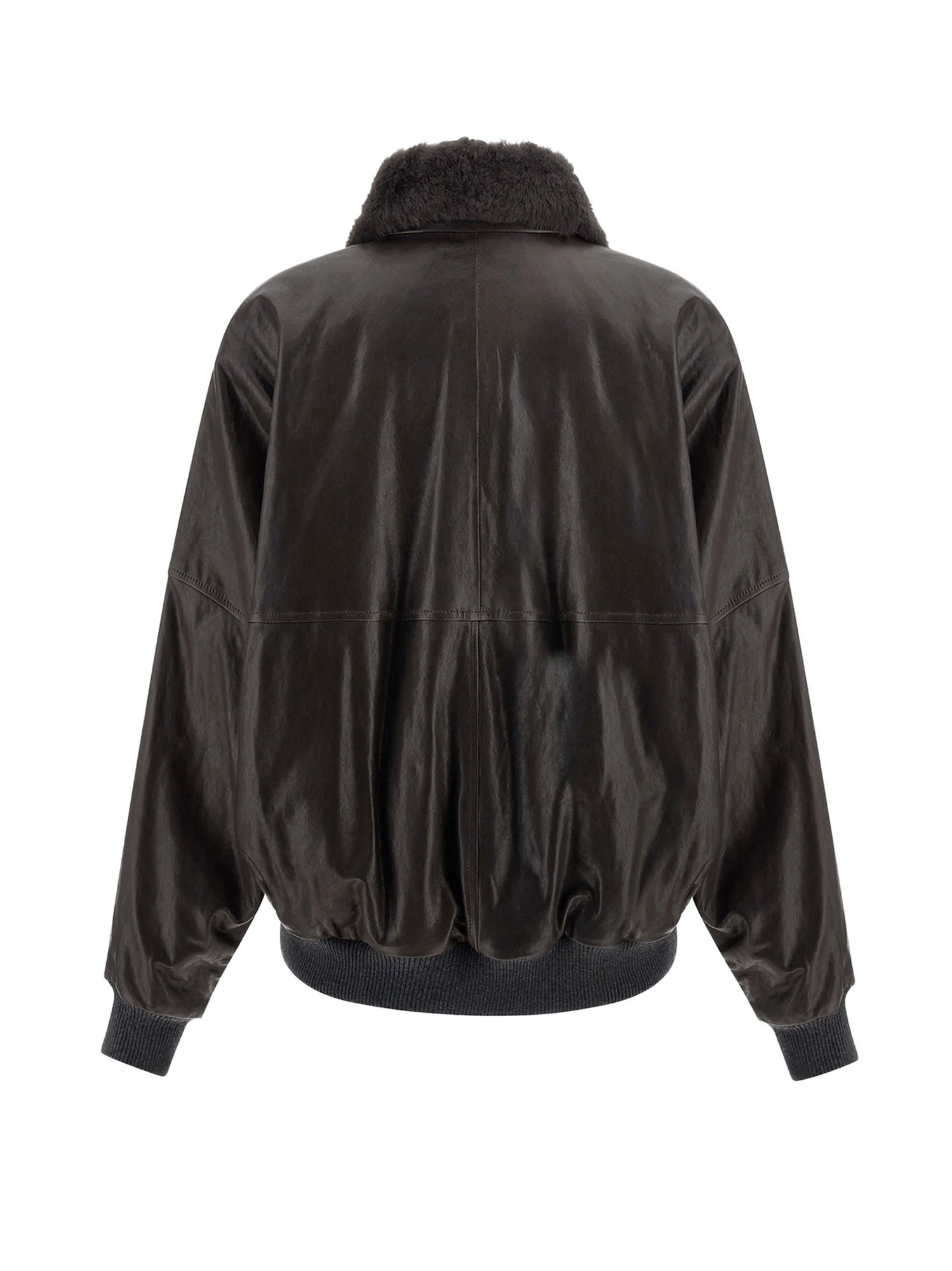 Brunello Cucinelli Women Aviator Leather Bomber In Black