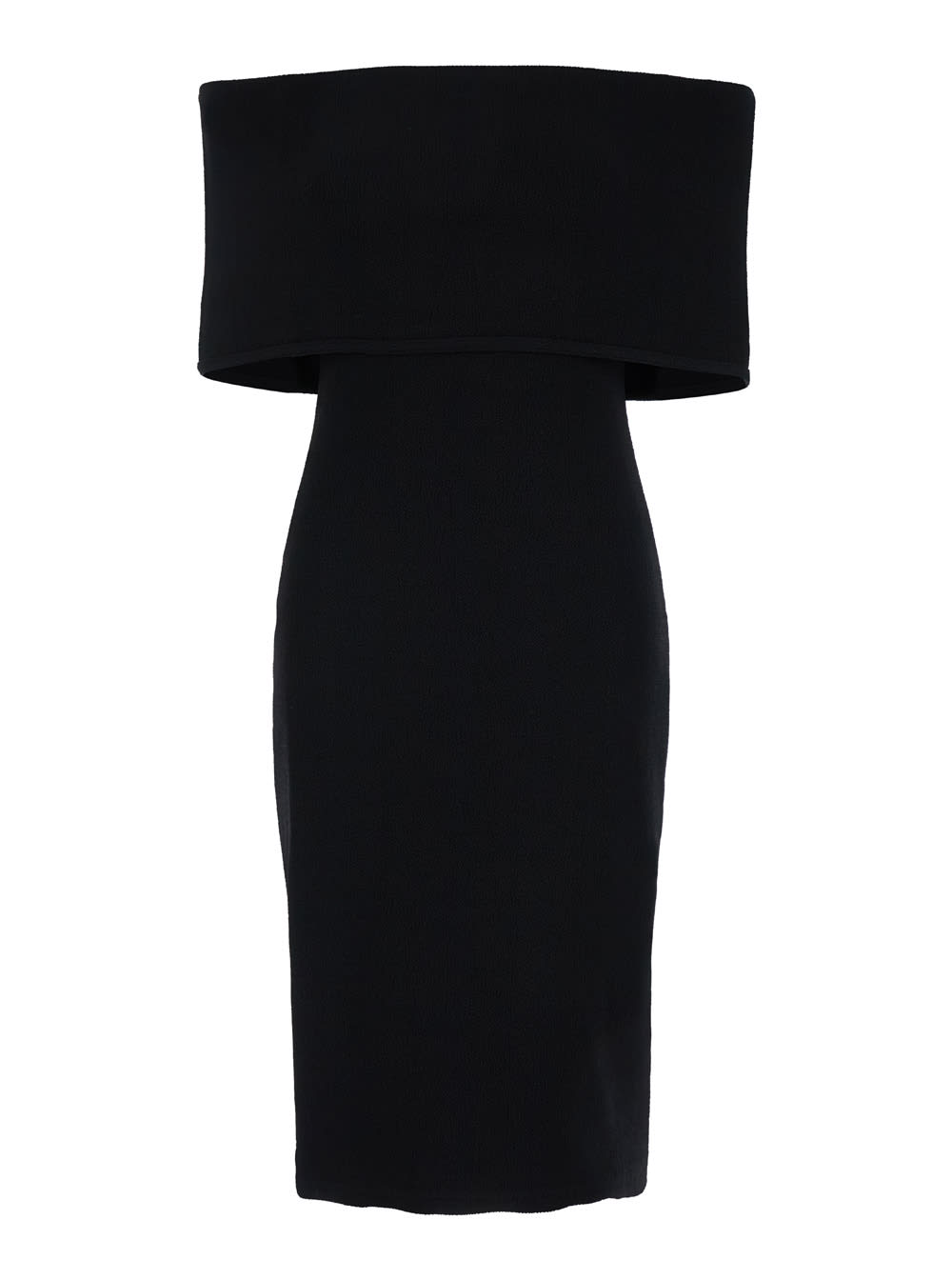 BOTTEGA VENETA BLACK OFF SHOULDER MIDI DRESS IN NYLON WOMAN 